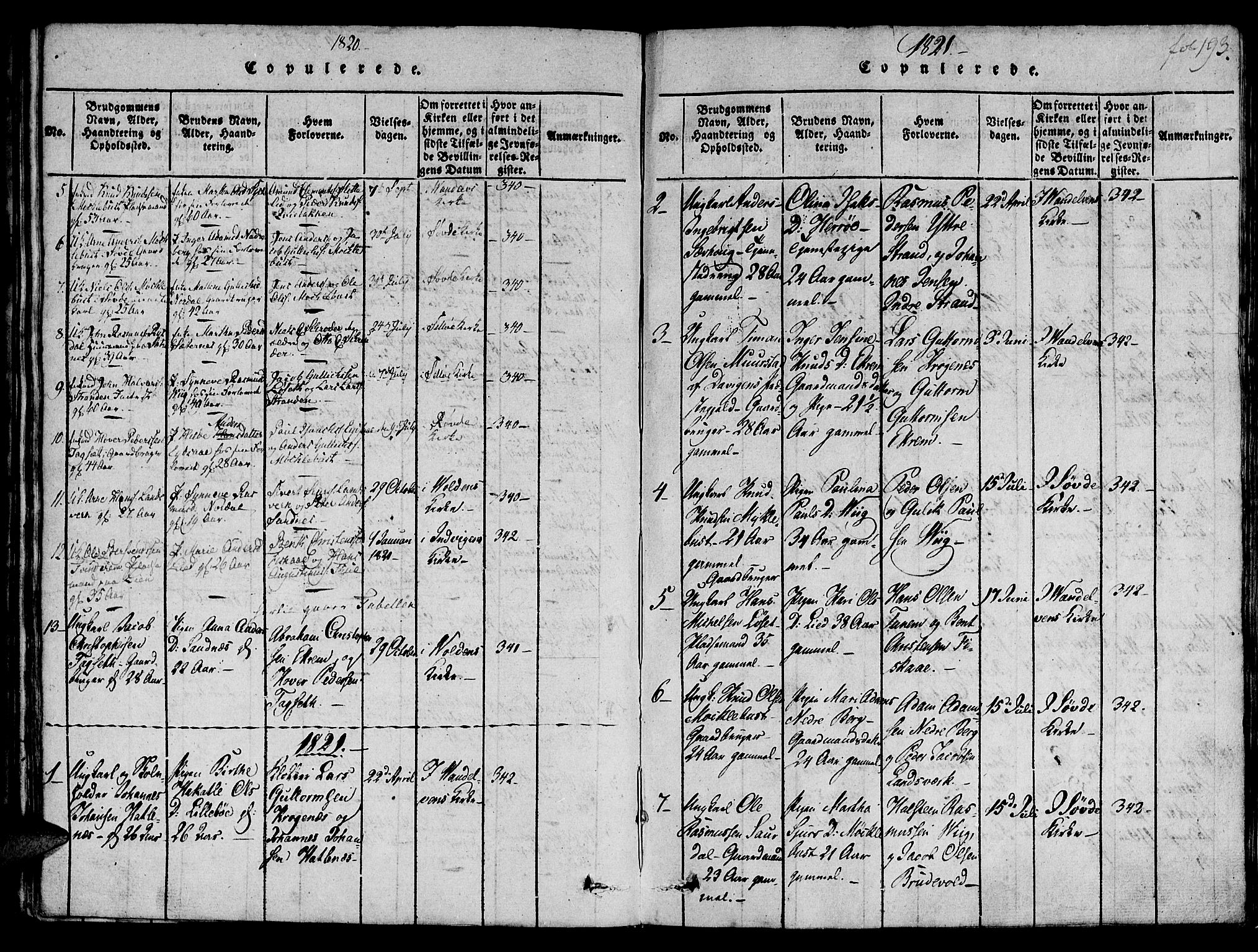 Ministerialprotokoller, klokkerbøker og fødselsregistre - Møre og Romsdal, AV/SAT-A-1454/501/L0004: Parish register (official) no. 501A04, 1816-1831, p. 193