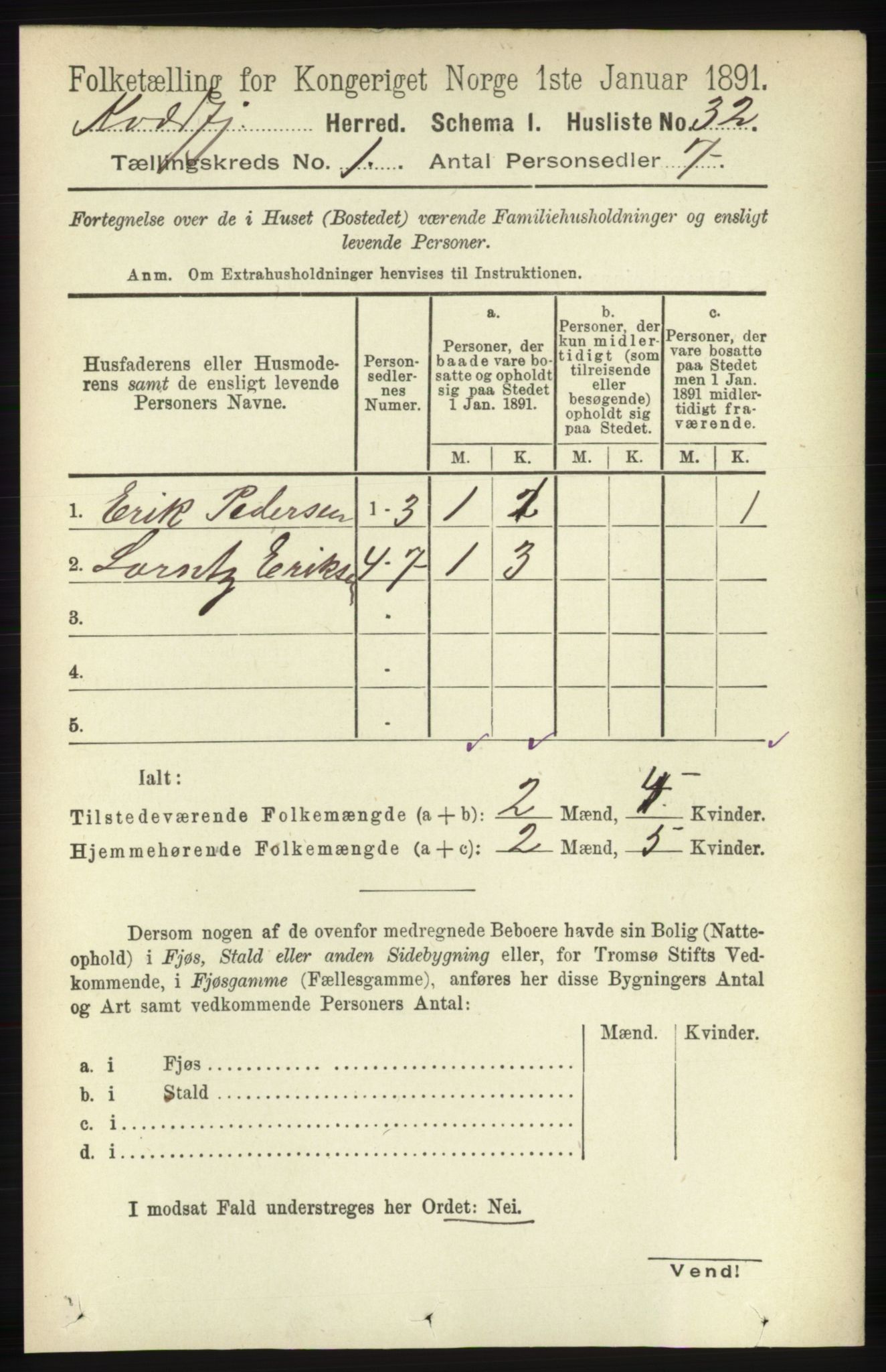 RA, 1891 census for 1911 Kvæfjord, 1891, p. 52