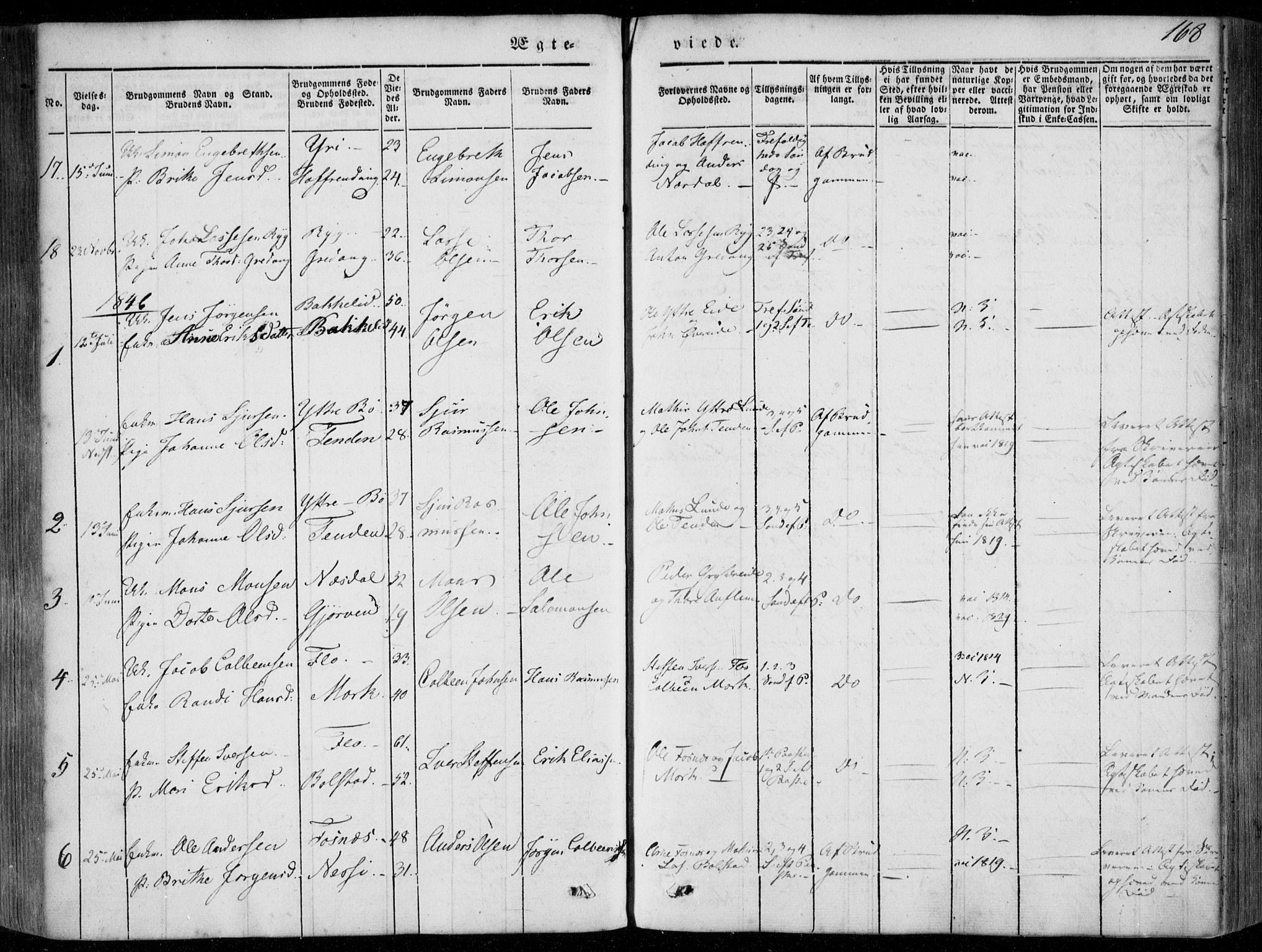 Stryn Sokneprestembete, SAB/A-82501: Parish register (official) no. A 2, 1844-1861, p. 168