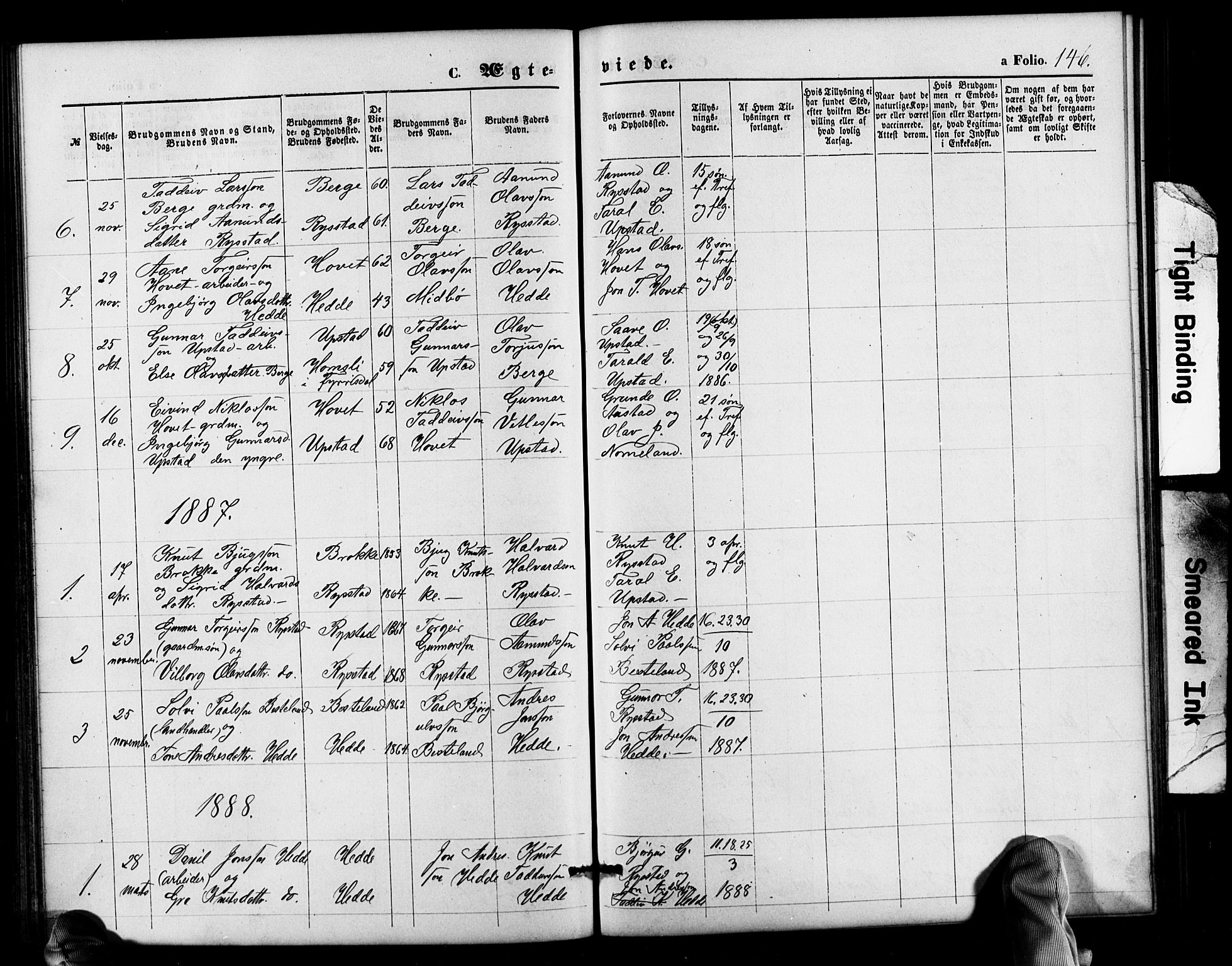 Valle sokneprestkontor, AV/SAK-1111-0044/F/Fb/Fbb/L0002: Parish register (copy) no. B 2, 1875-1921, p. 146