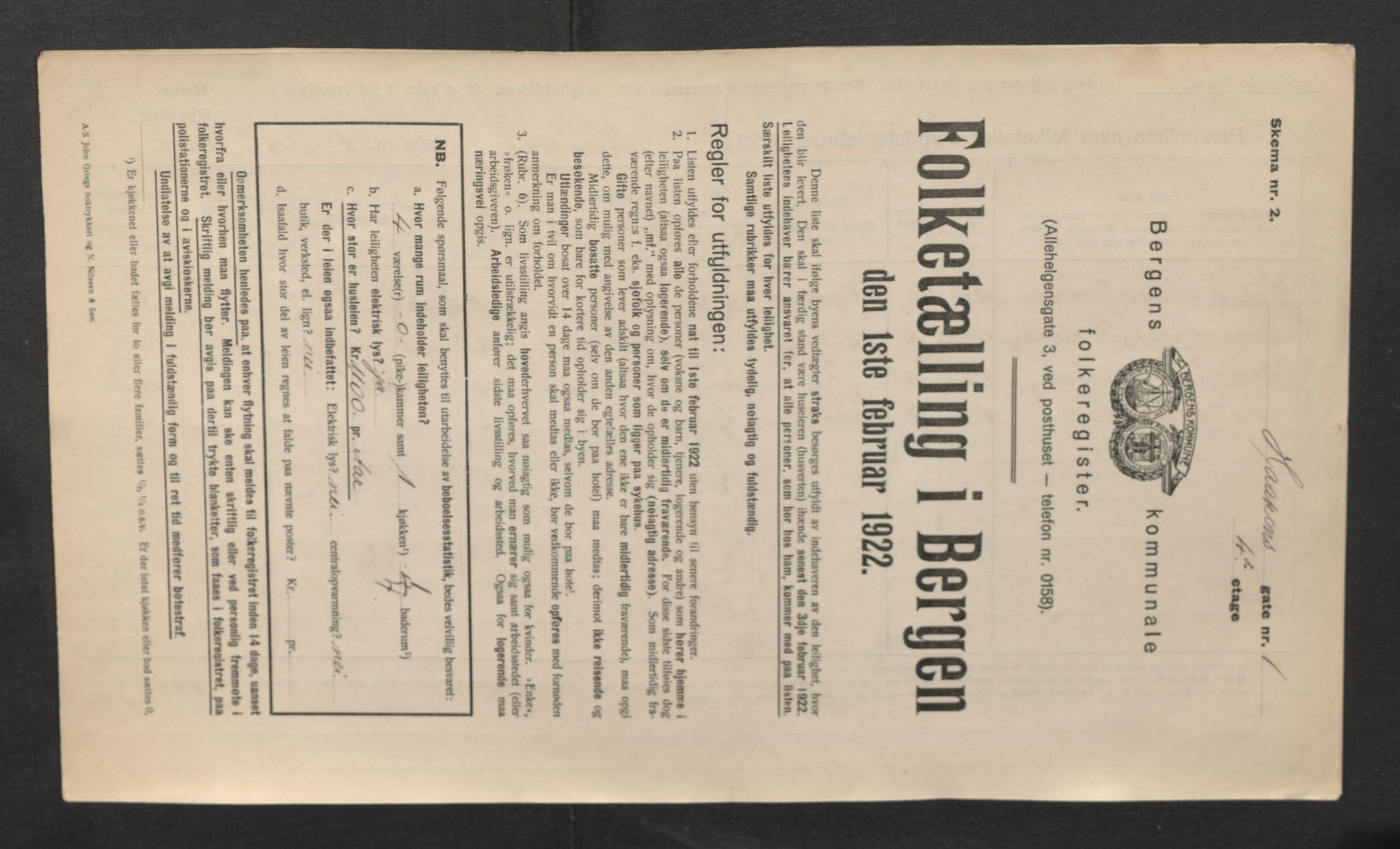 SAB, Municipal Census 1922 for Bergen, 1922, p. 11666