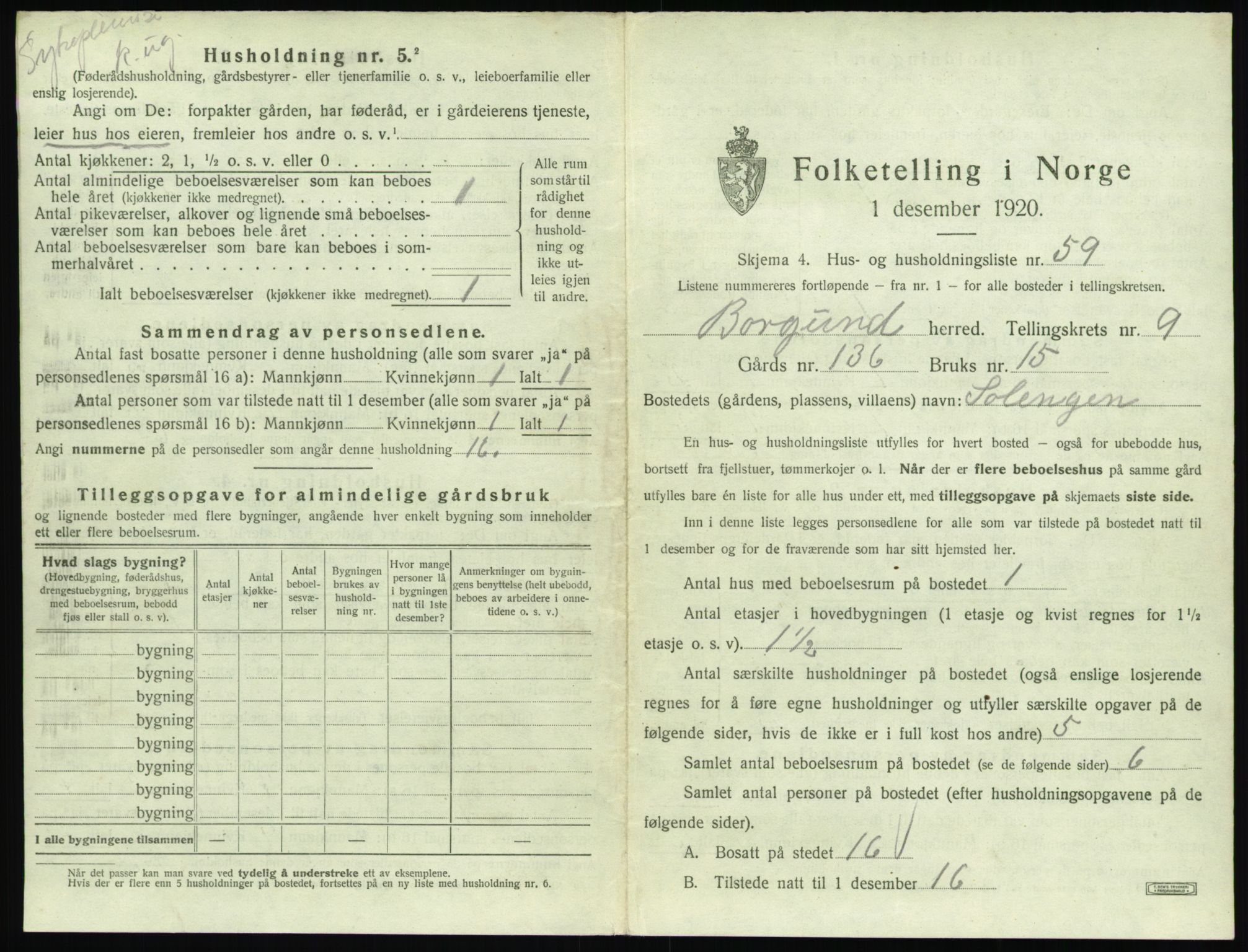 SAT, 1920 census for Borgund, 1920, p. 1042