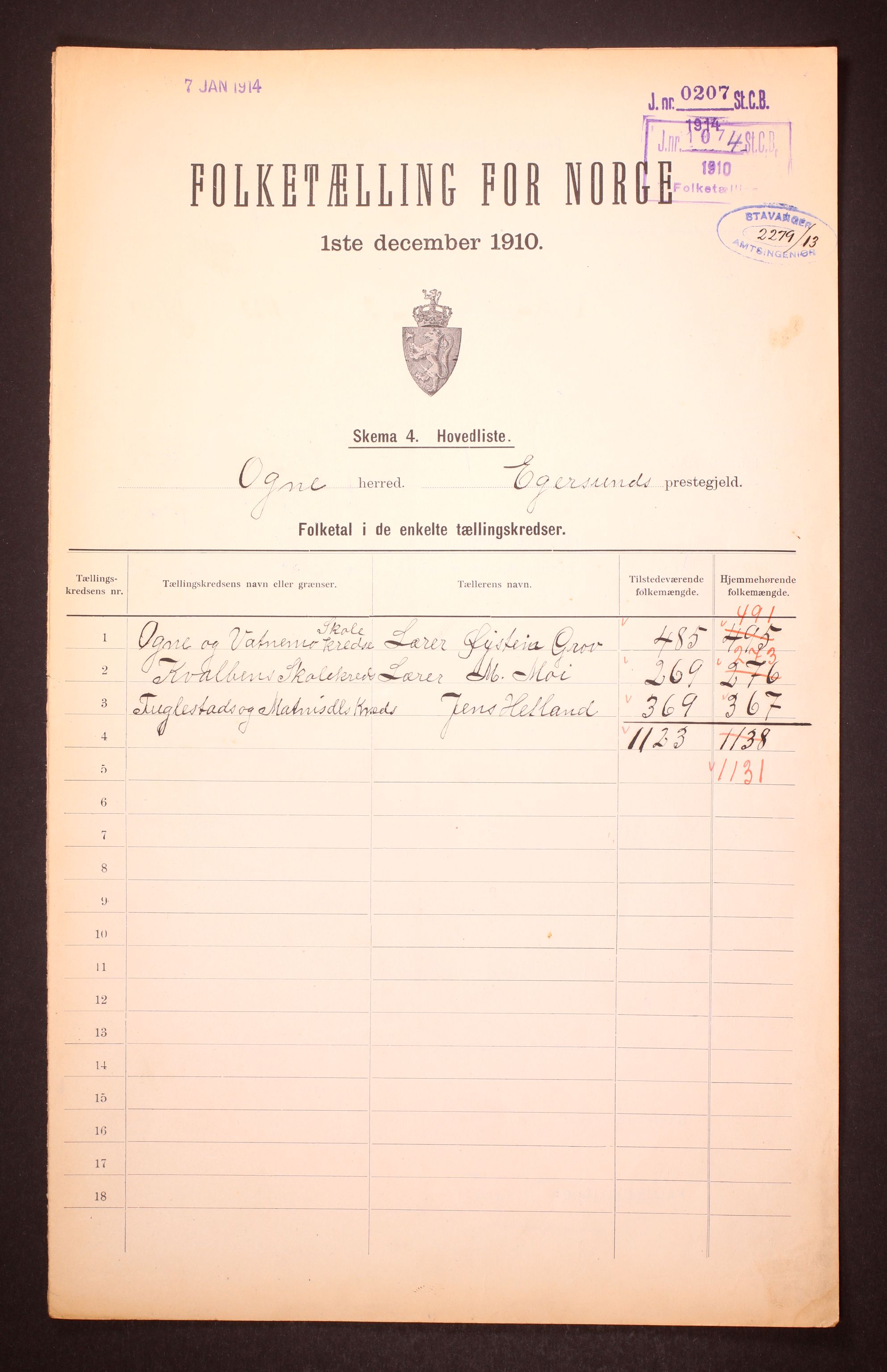 RA, 1910 census for Ogna, 1910, p. 2