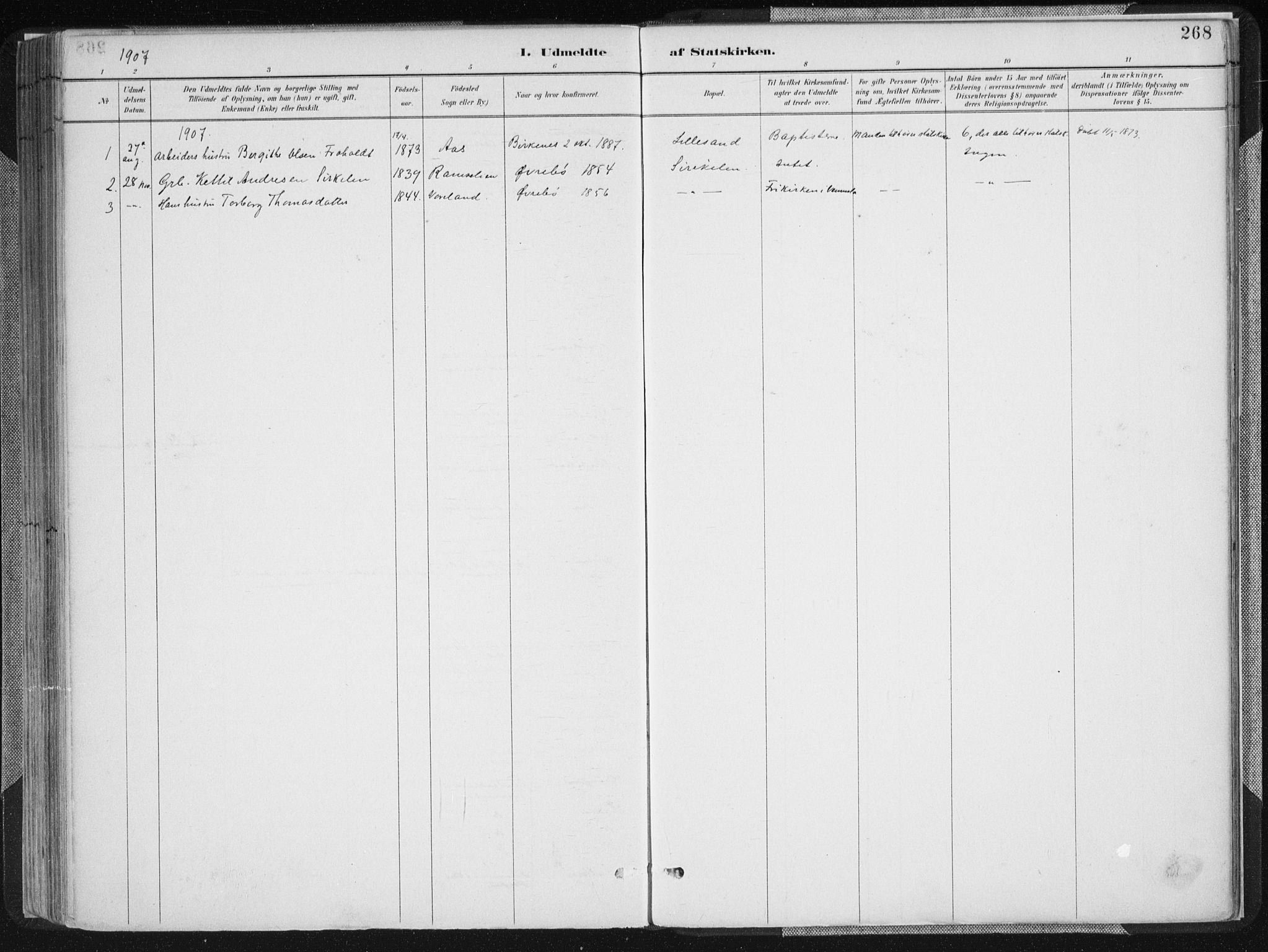 Birkenes sokneprestkontor, SAK/1111-0004/F/Fa/L0005: Parish register (official) no. A 5, 1887-1907, p. 268