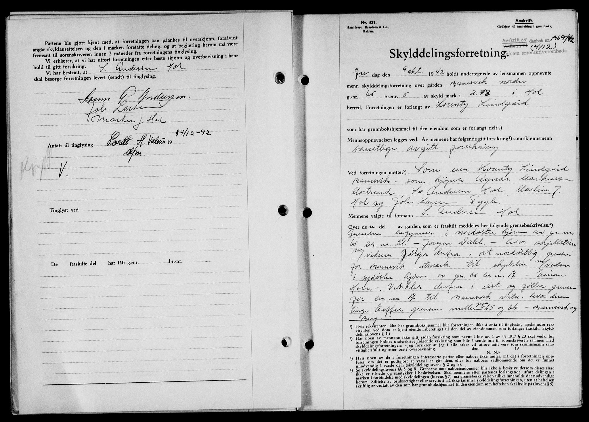 Lofoten sorenskriveri, SAT/A-0017/1/2/2C/L0010a: Mortgage book no. 10a, 1942-1943, Diary no: : 1969/1942
