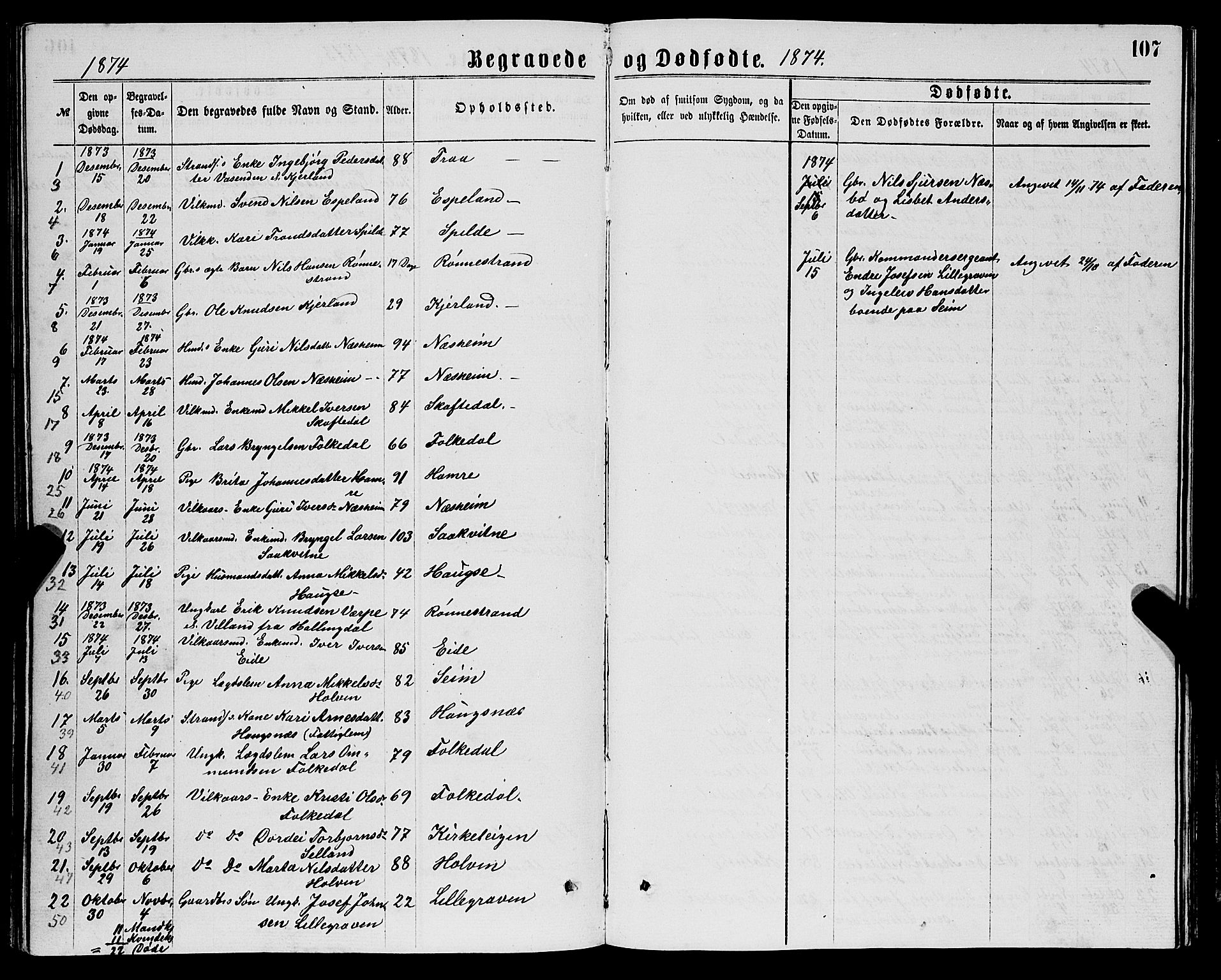 Ulvik sokneprestembete, SAB/A-78801/H/Hab: Parish register (copy) no. B 2, 1869-1883, p. 107