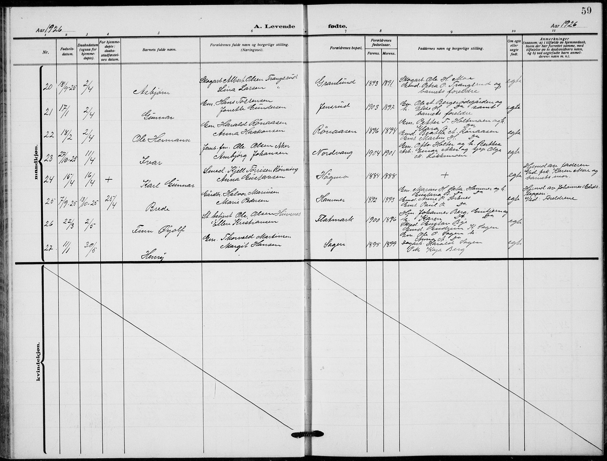 Grue prestekontor, AV/SAH-PREST-036/H/Ha/Hab/L0008: Parish register (copy) no. 8, 1921-1934, p. 59