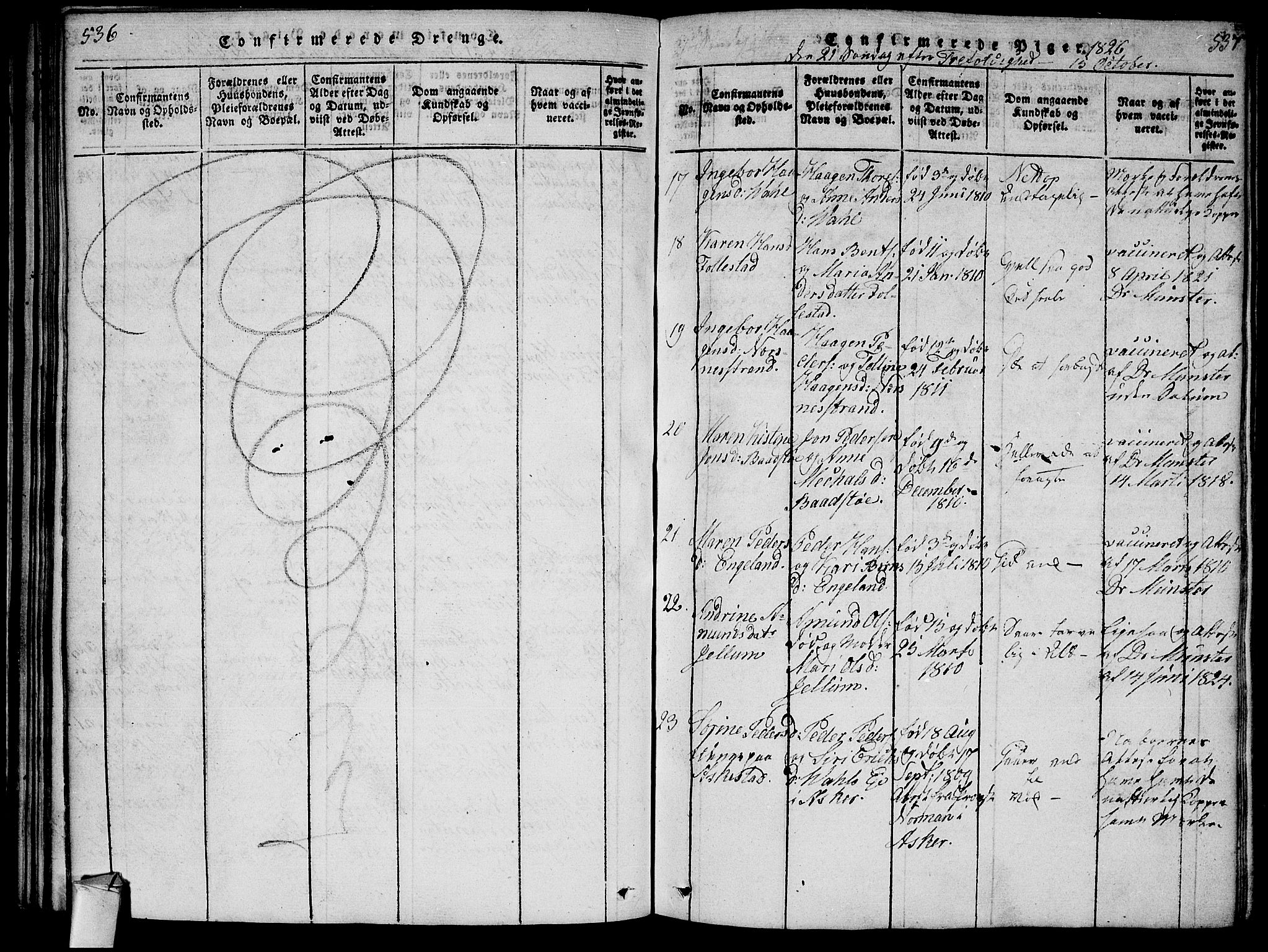 Røyken kirkebøker, AV/SAKO-A-241/F/Fa/L0004: Parish register (official) no. 4, 1814-1832, p. 536-537