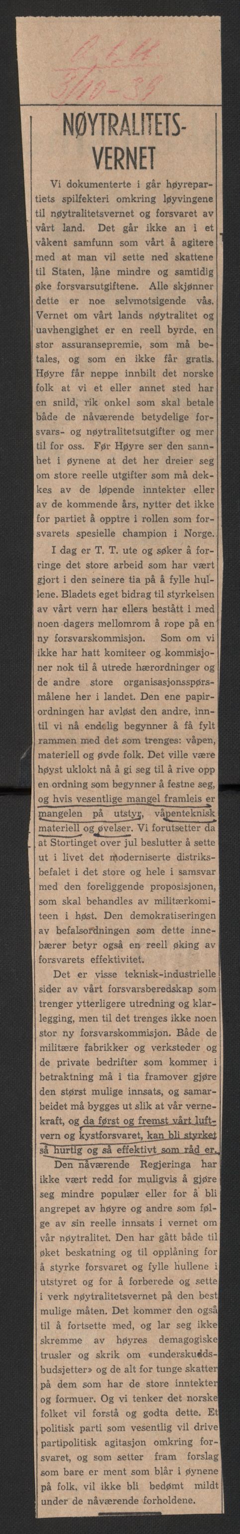 Forsvaret, Forsvarets krigshistoriske avdeling, AV/RA-RAFA-2017/Y/Yb/L0128: II-C-11-600  -  6. Divisjon / 6. Distriktskommando, 1936-1940