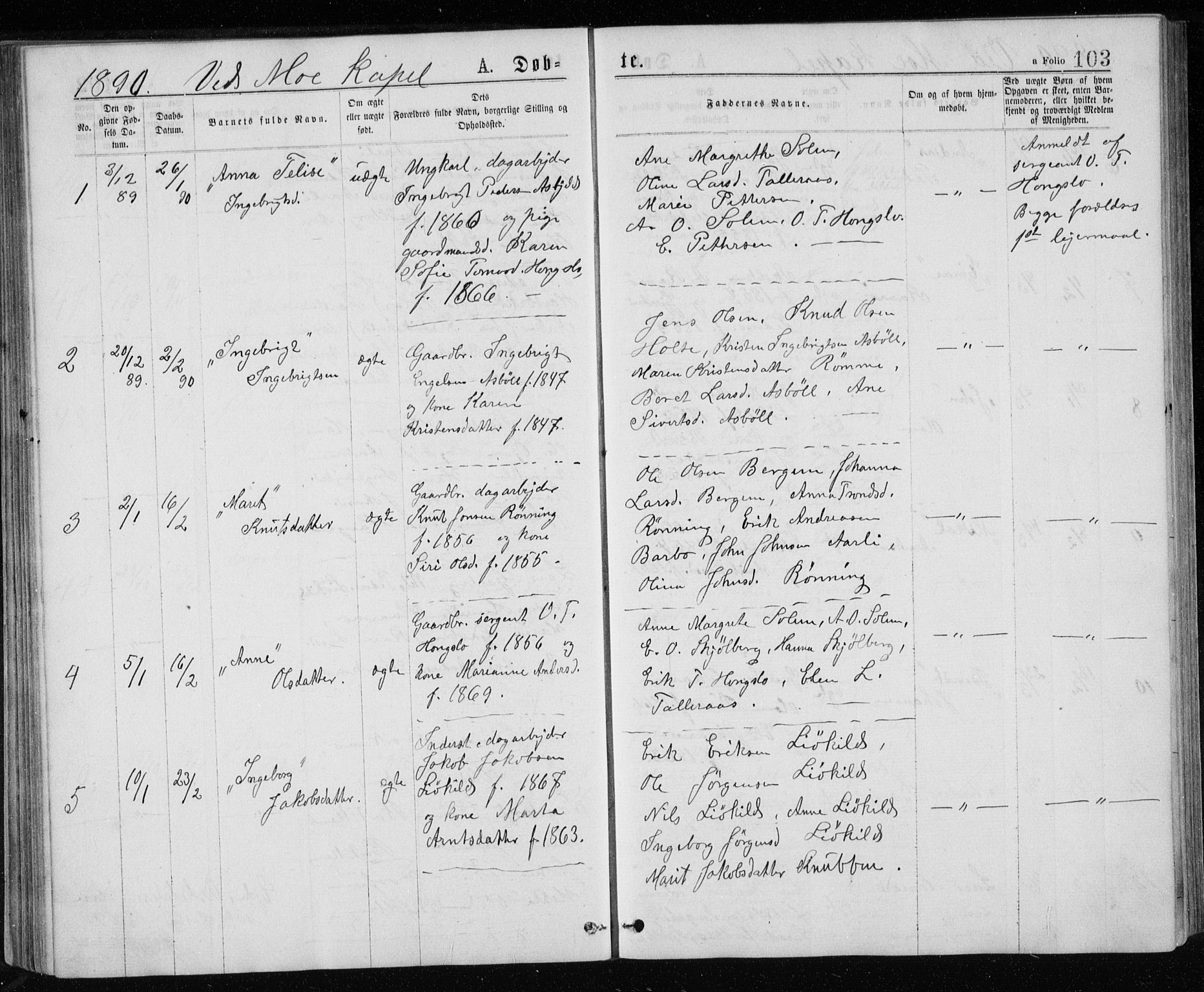 Ministerialprotokoller, klokkerbøker og fødselsregistre - Sør-Trøndelag, SAT/A-1456/671/L0843: Parish register (copy) no. 671C02, 1873-1892, p. 103