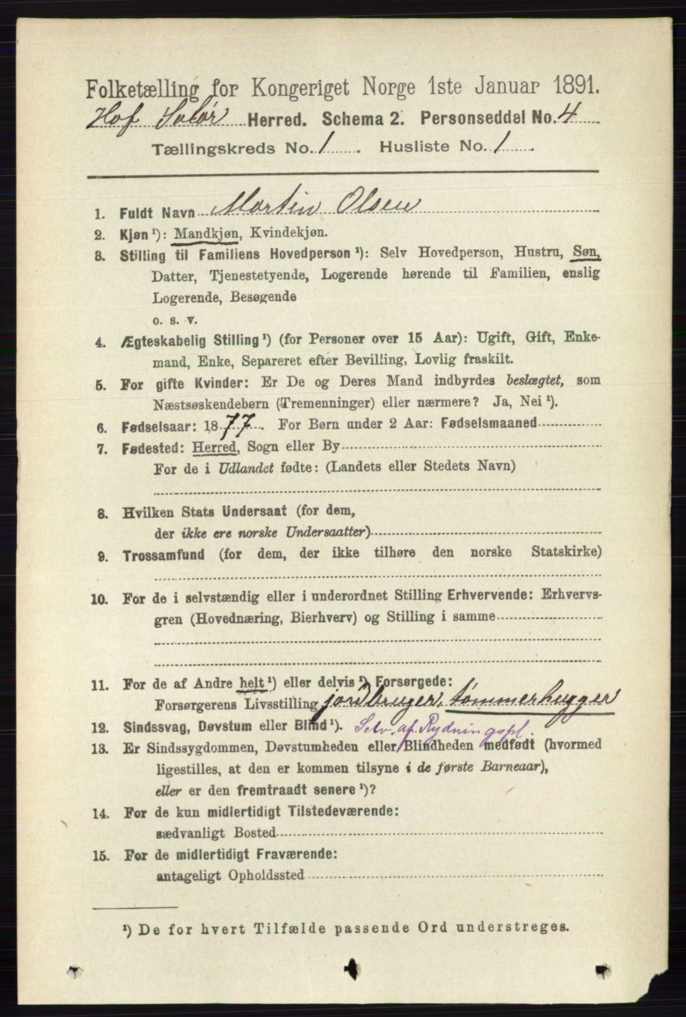 RA, 1891 census for 0424 Hof, 1891, p. 89