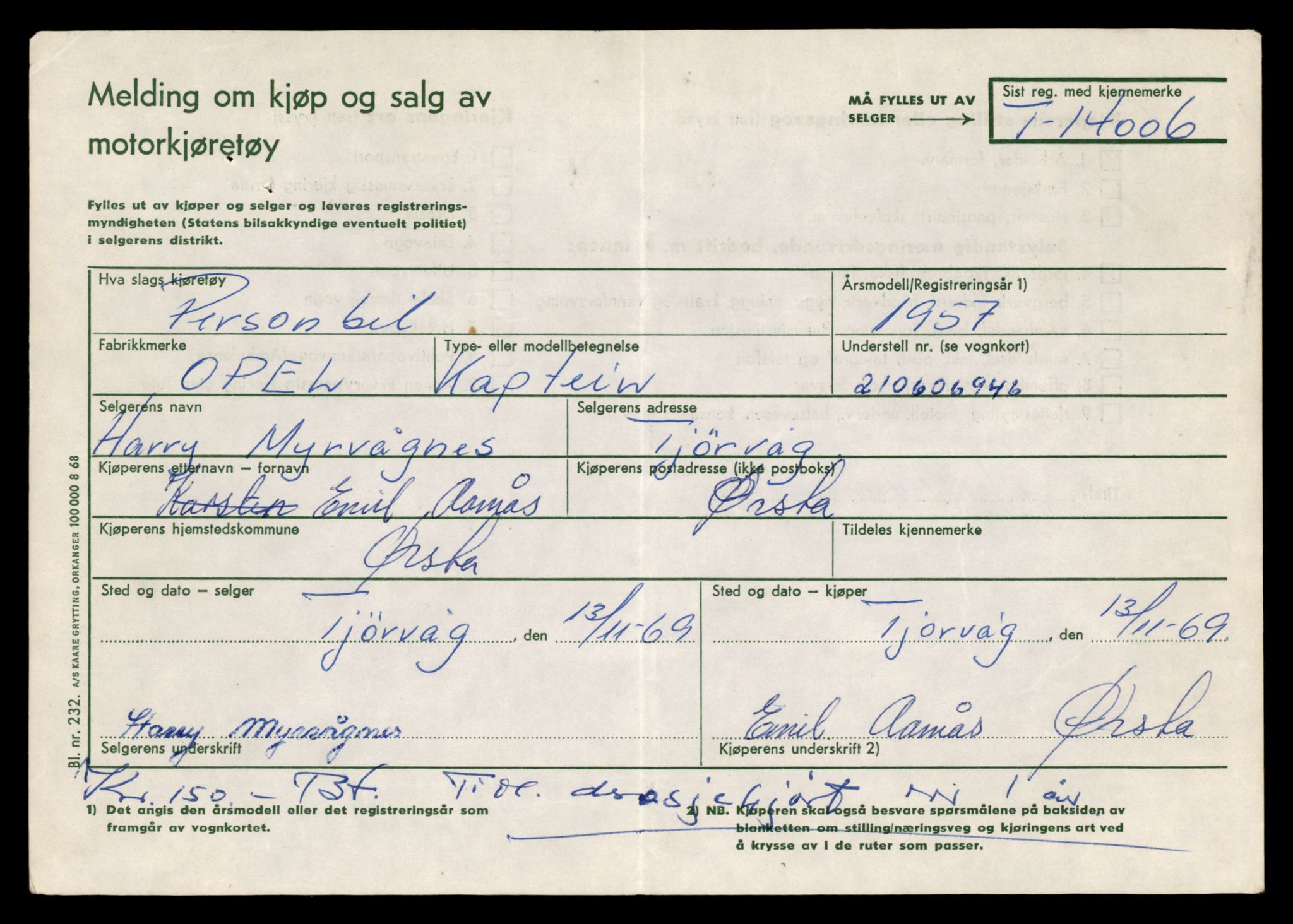 Møre og Romsdal vegkontor - Ålesund trafikkstasjon, AV/SAT-A-4099/F/Fe/L0042: Registreringskort for kjøretøy T 13906 - T 14079, 1927-1998, p. 1399
