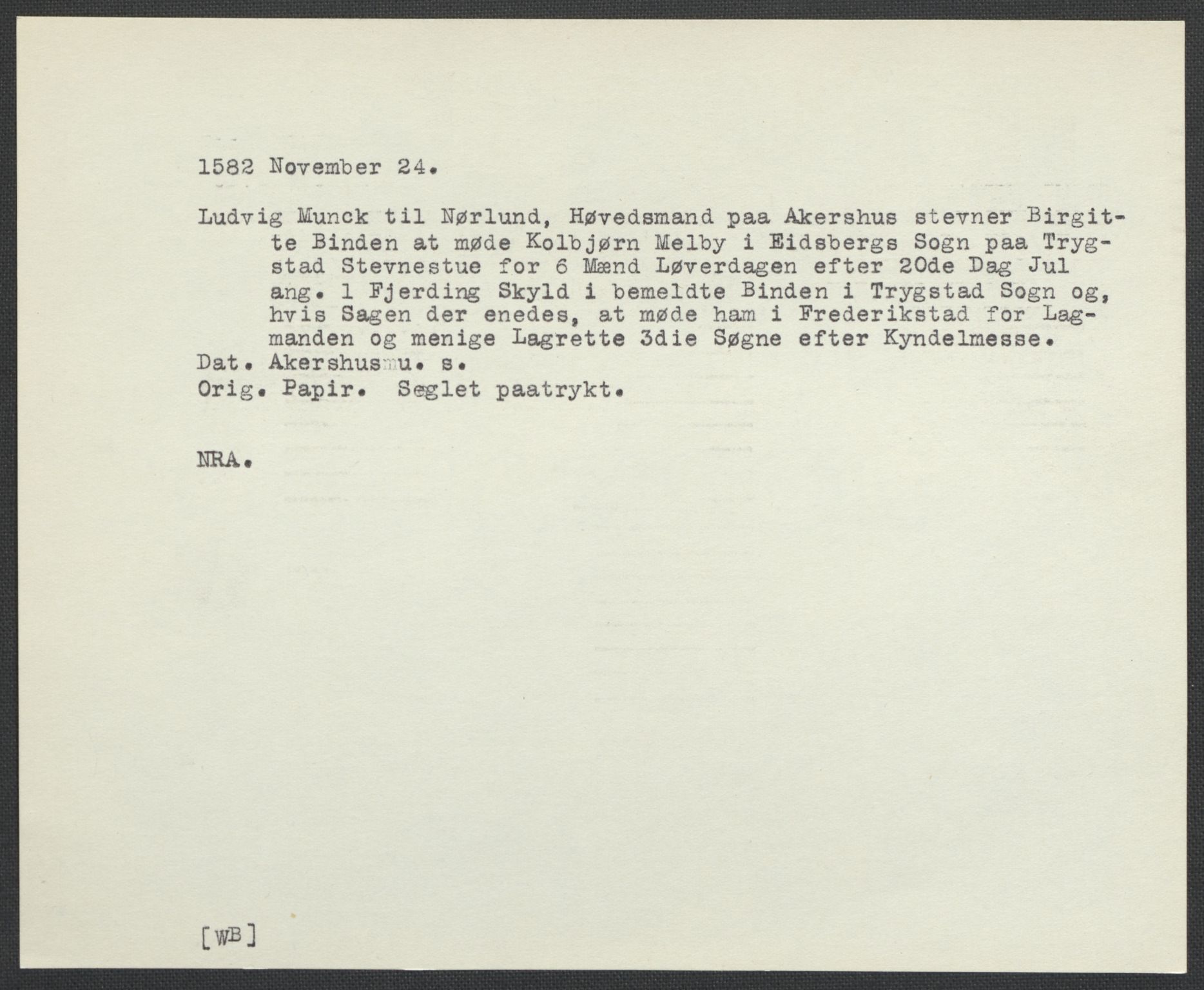 Riksarkivets diplomsamling, AV/RA-EA-5965/F02/L0084: Dokumenter, 1582, p. 51