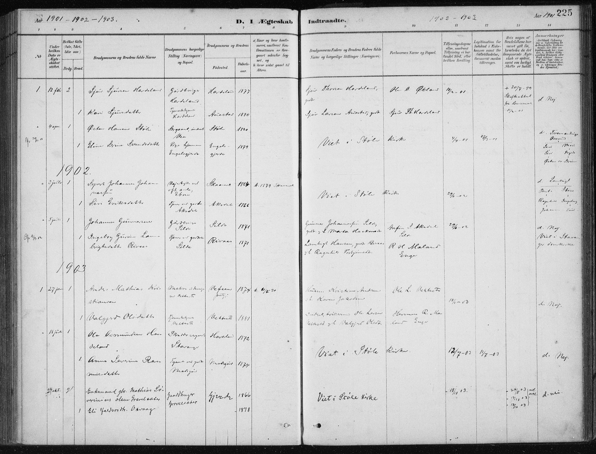 Etne sokneprestembete, SAB/A-75001/H/Haa: Parish register (official) no. C  1, 1879-1919, p. 225