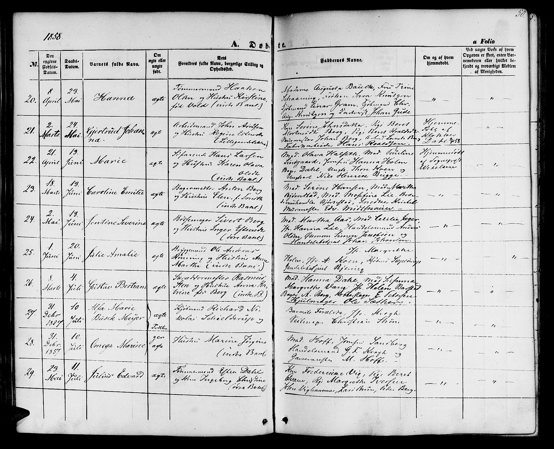 Ministerialprotokoller, klokkerbøker og fødselsregistre - Sør-Trøndelag, AV/SAT-A-1456/604/L0184: Parish register (official) no. 604A05, 1851-1860, p. 50