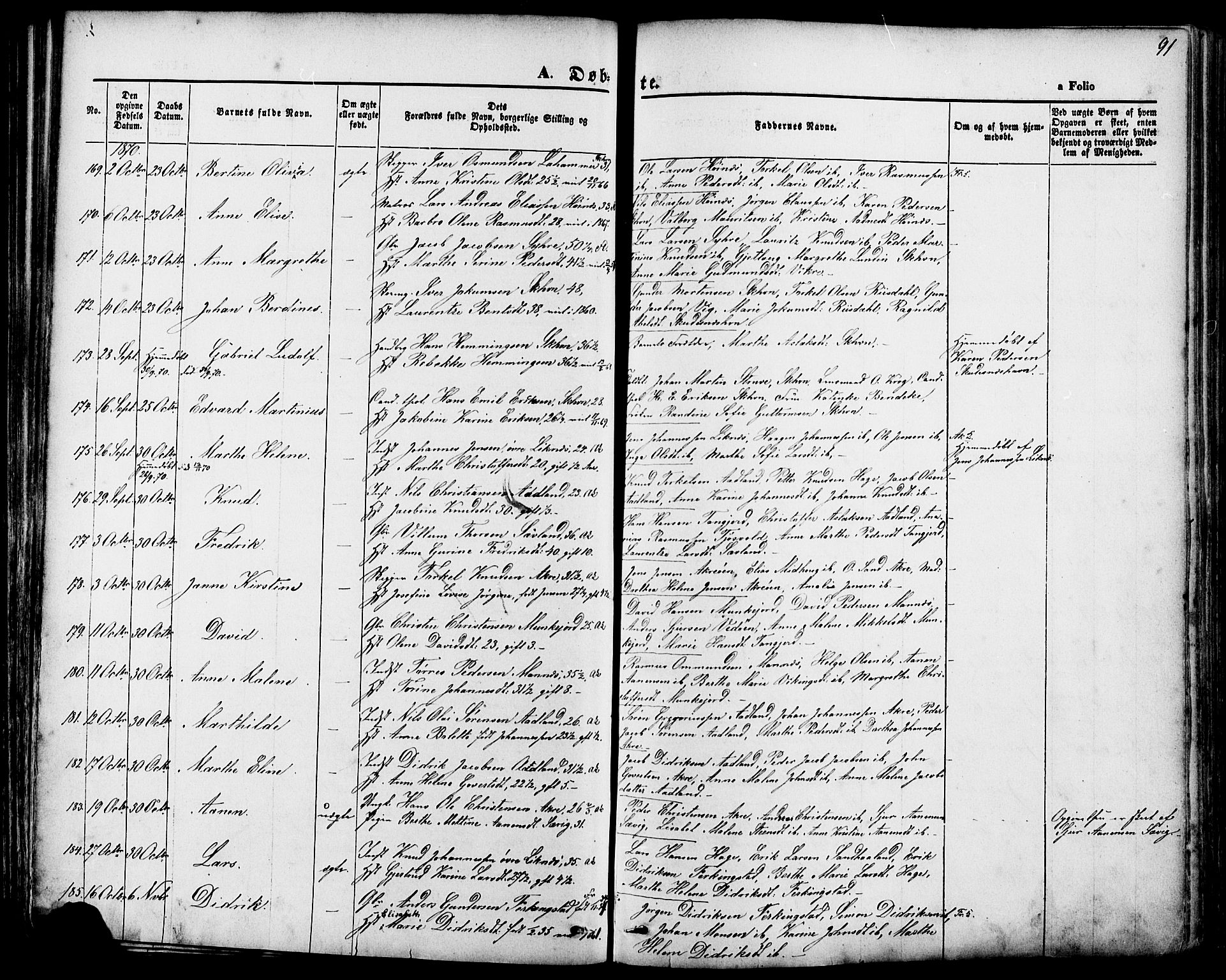 Skudenes sokneprestkontor, SAST/A -101849/H/Ha/Haa/L0006: Parish register (official) no. A 4, 1864-1881, p. 91