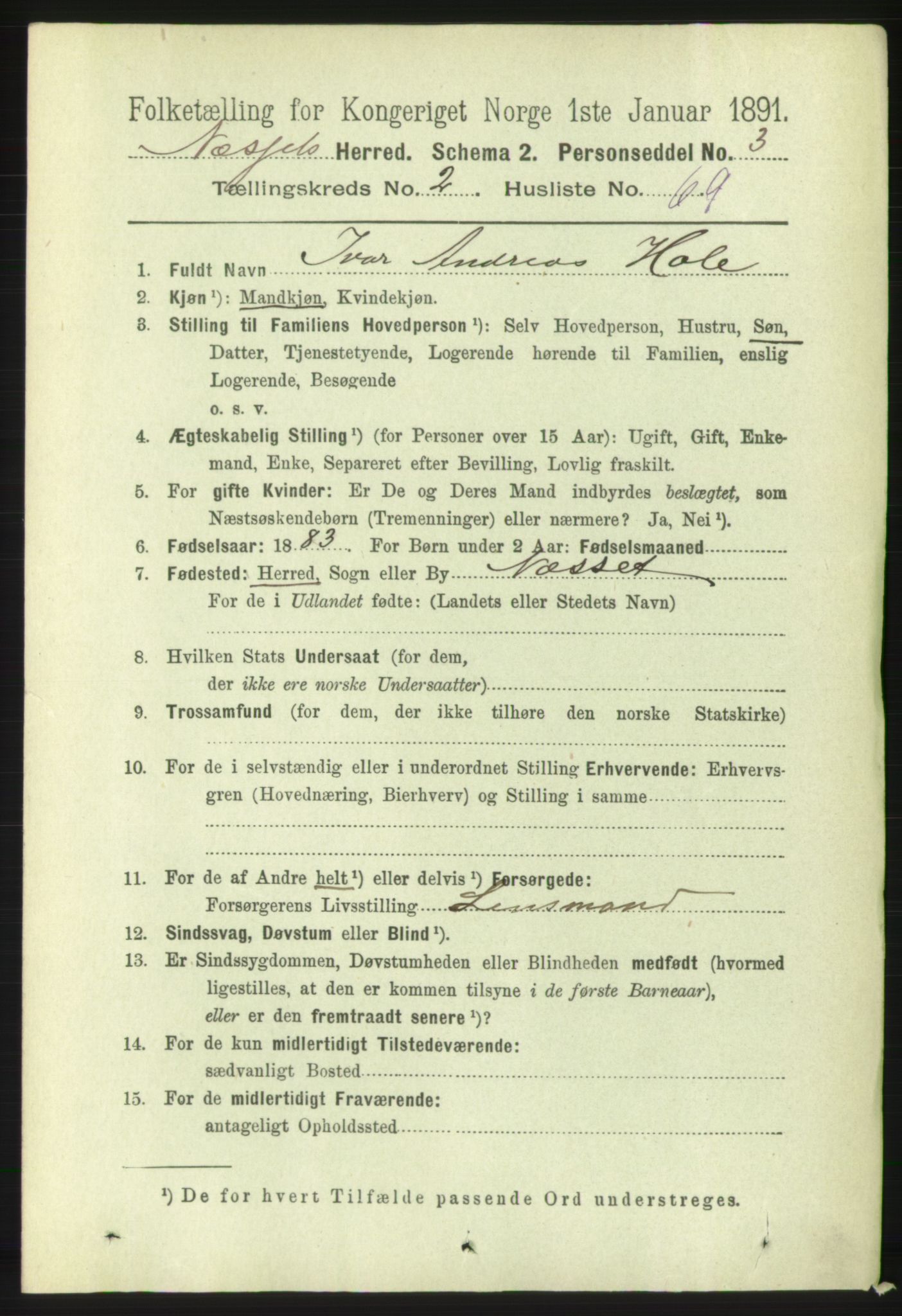 RA, 1891 census for 1543 Nesset, 1891, p. 1026