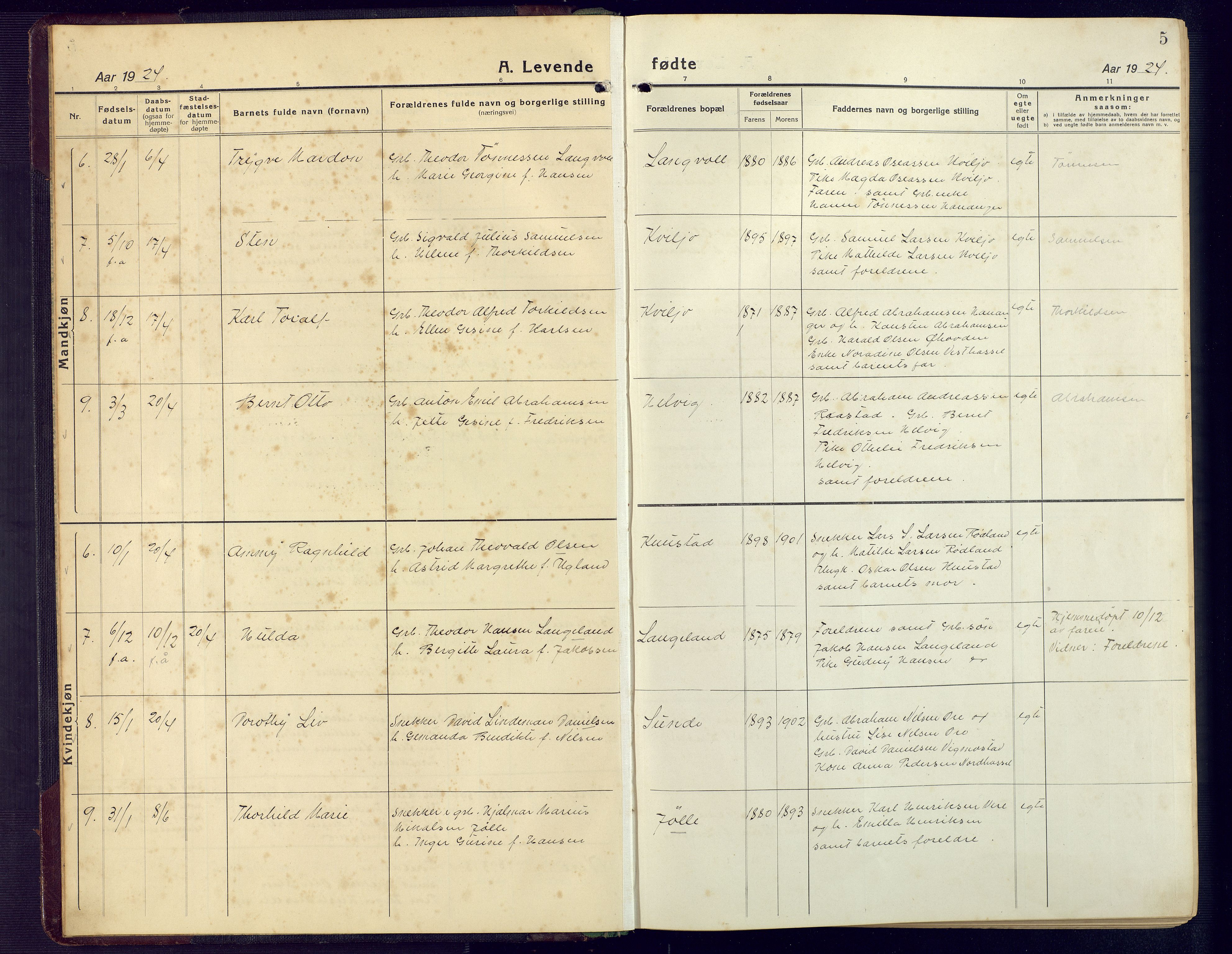 Lista sokneprestkontor, SAK/1111-0027/F/Fb/L0006: Parish register (copy) no. B 6, 1924-1947, p. 5