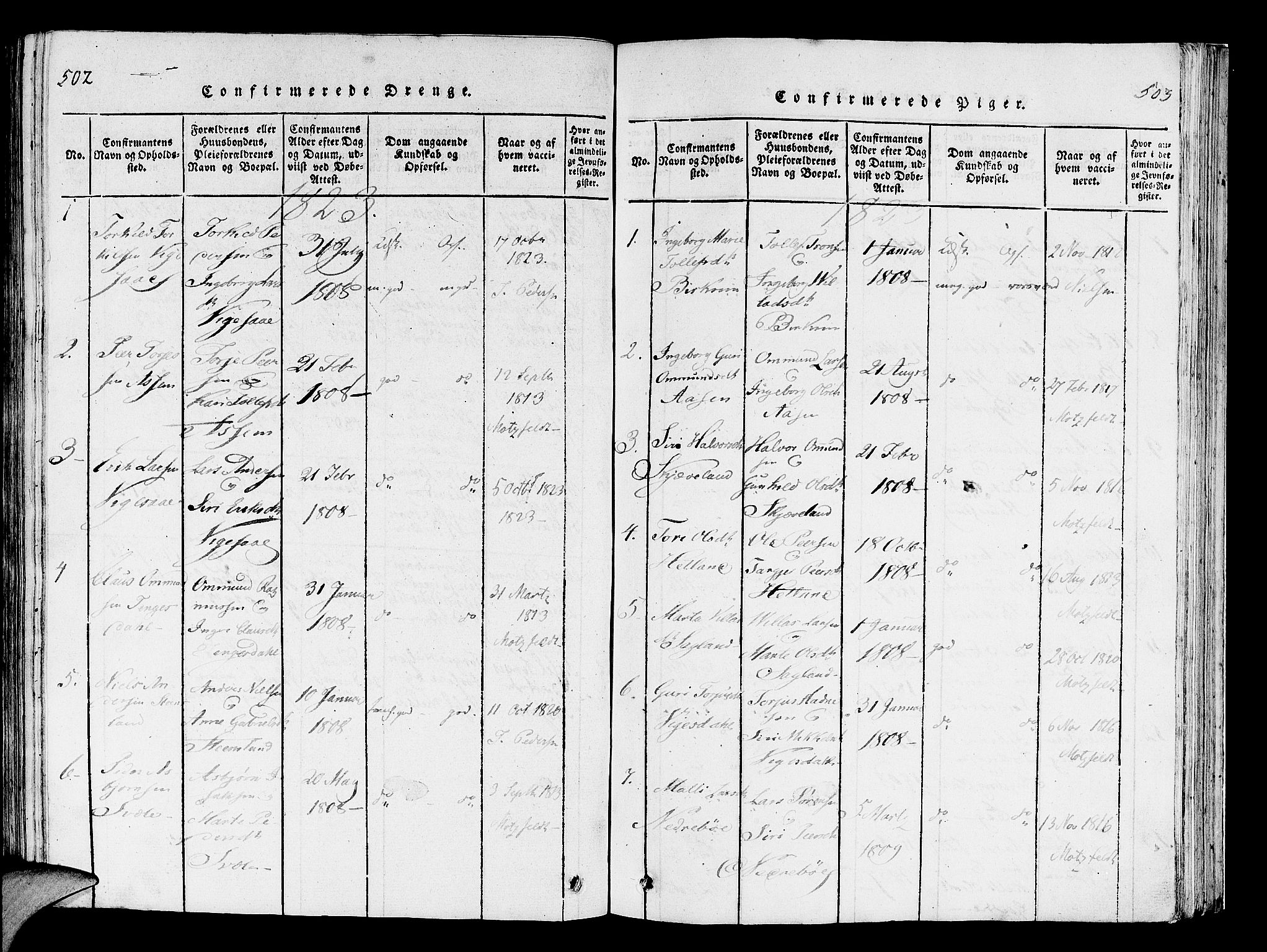 Helleland sokneprestkontor, AV/SAST-A-101810: Parish register (official) no. A 5, 1815-1834, p. 502-503