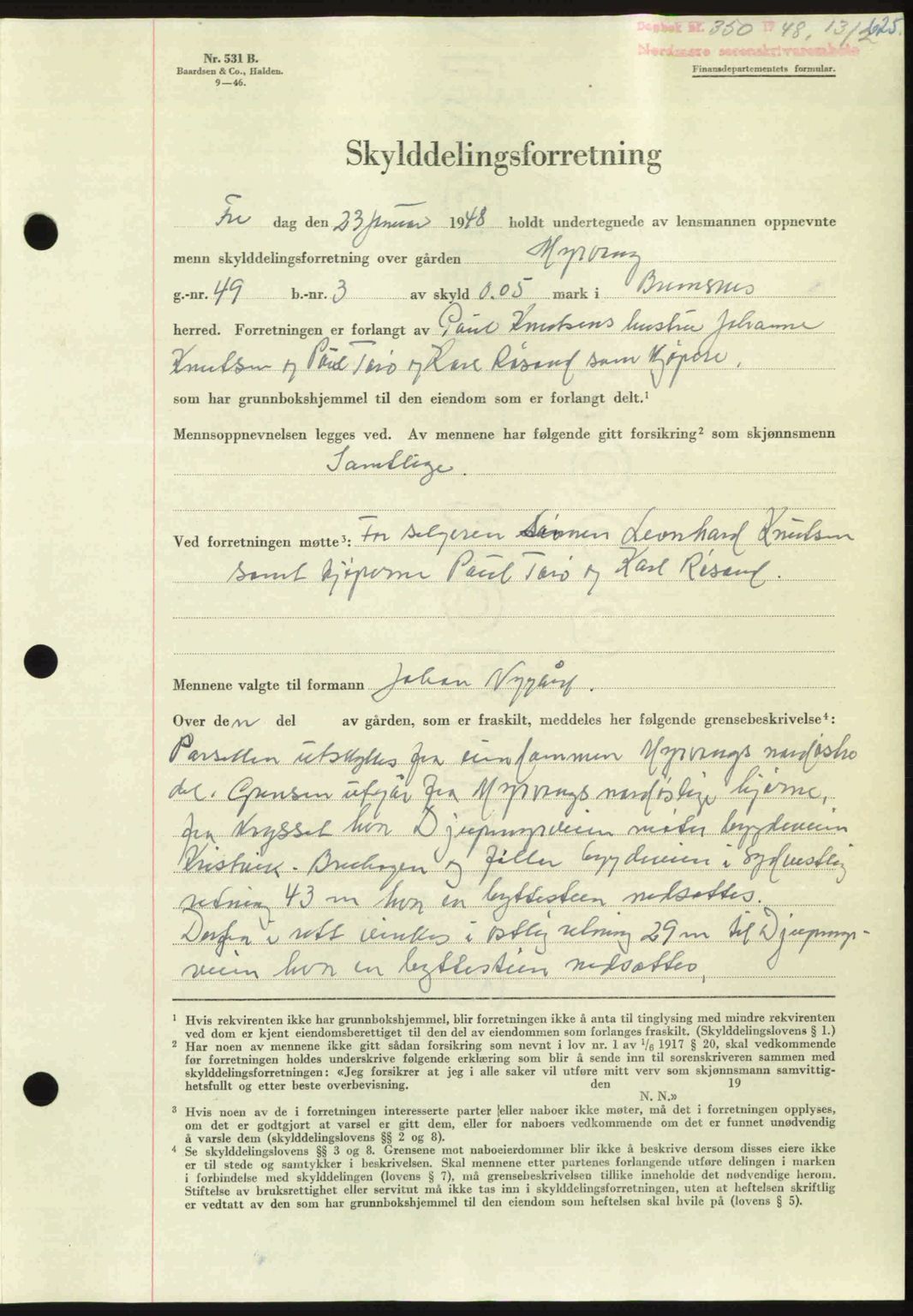 Nordmøre sorenskriveri, AV/SAT-A-4132/1/2/2Ca: Mortgage book no. A107, 1947-1948, Diary no: : 350/1948