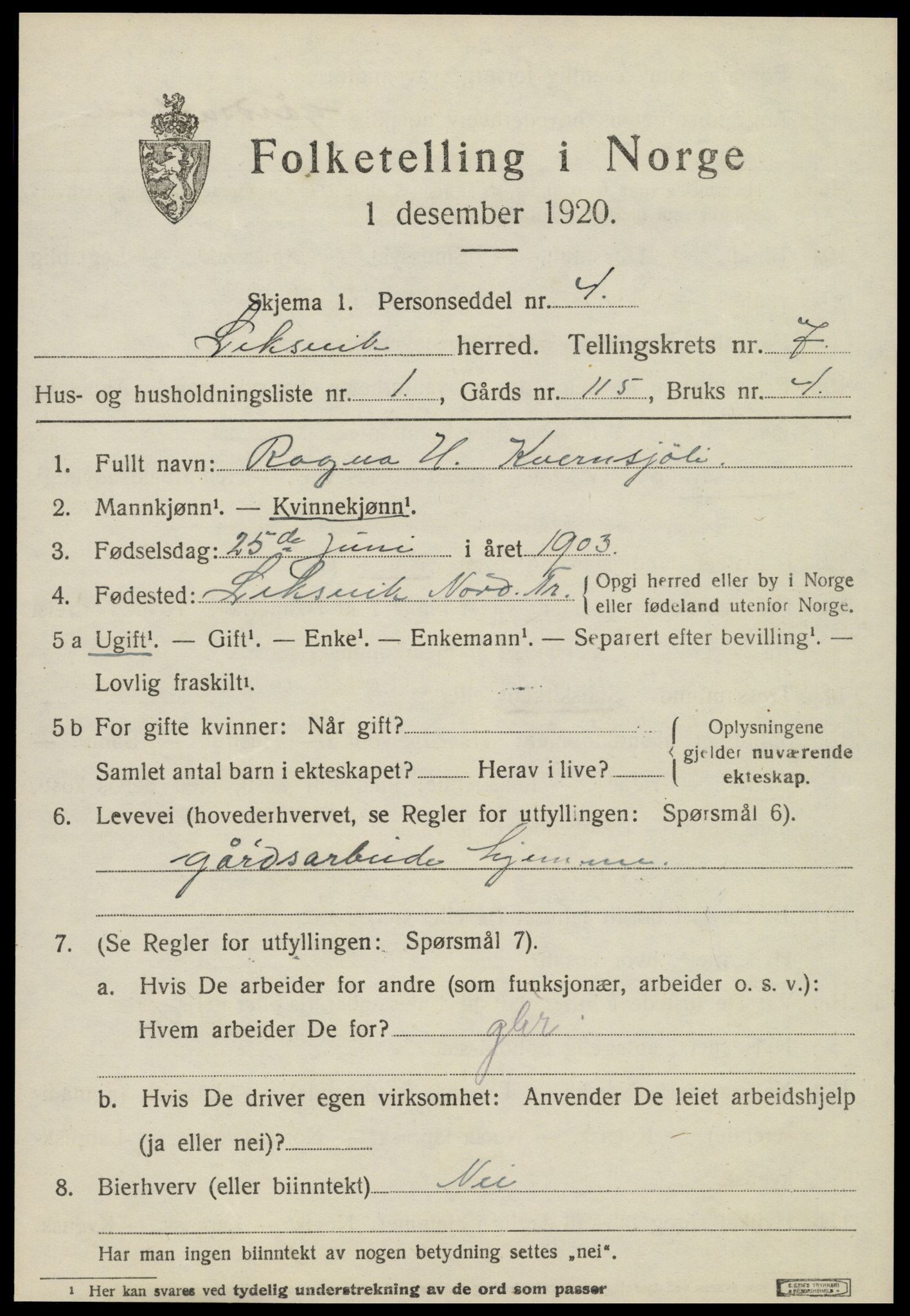 SAT, 1920 census for Leksvik, 1920, p. 6026