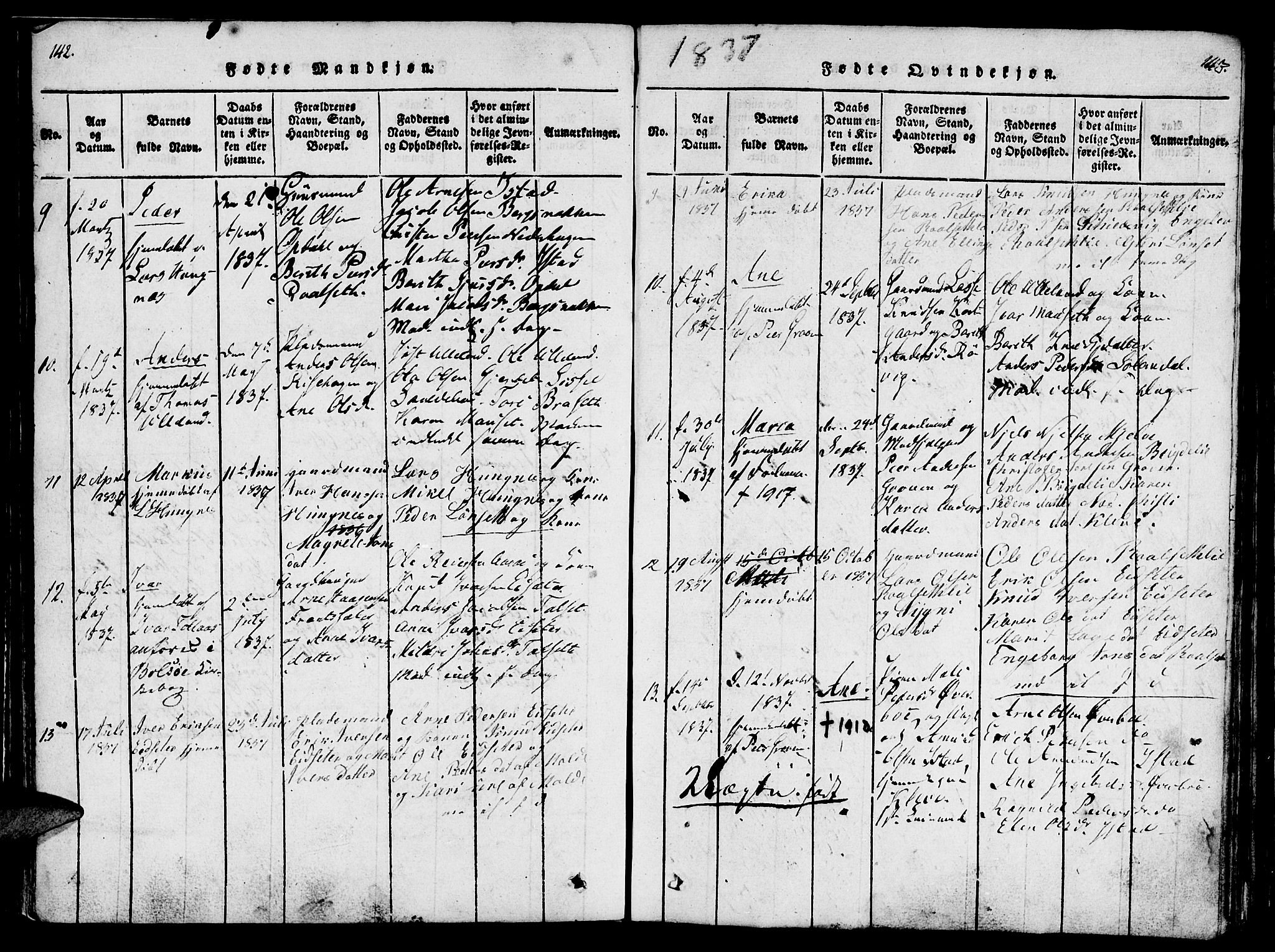 Ministerialprotokoller, klokkerbøker og fødselsregistre - Møre og Romsdal, SAT/A-1454/557/L0679: Parish register (official) no. 557A01, 1818-1843, p. 142-143