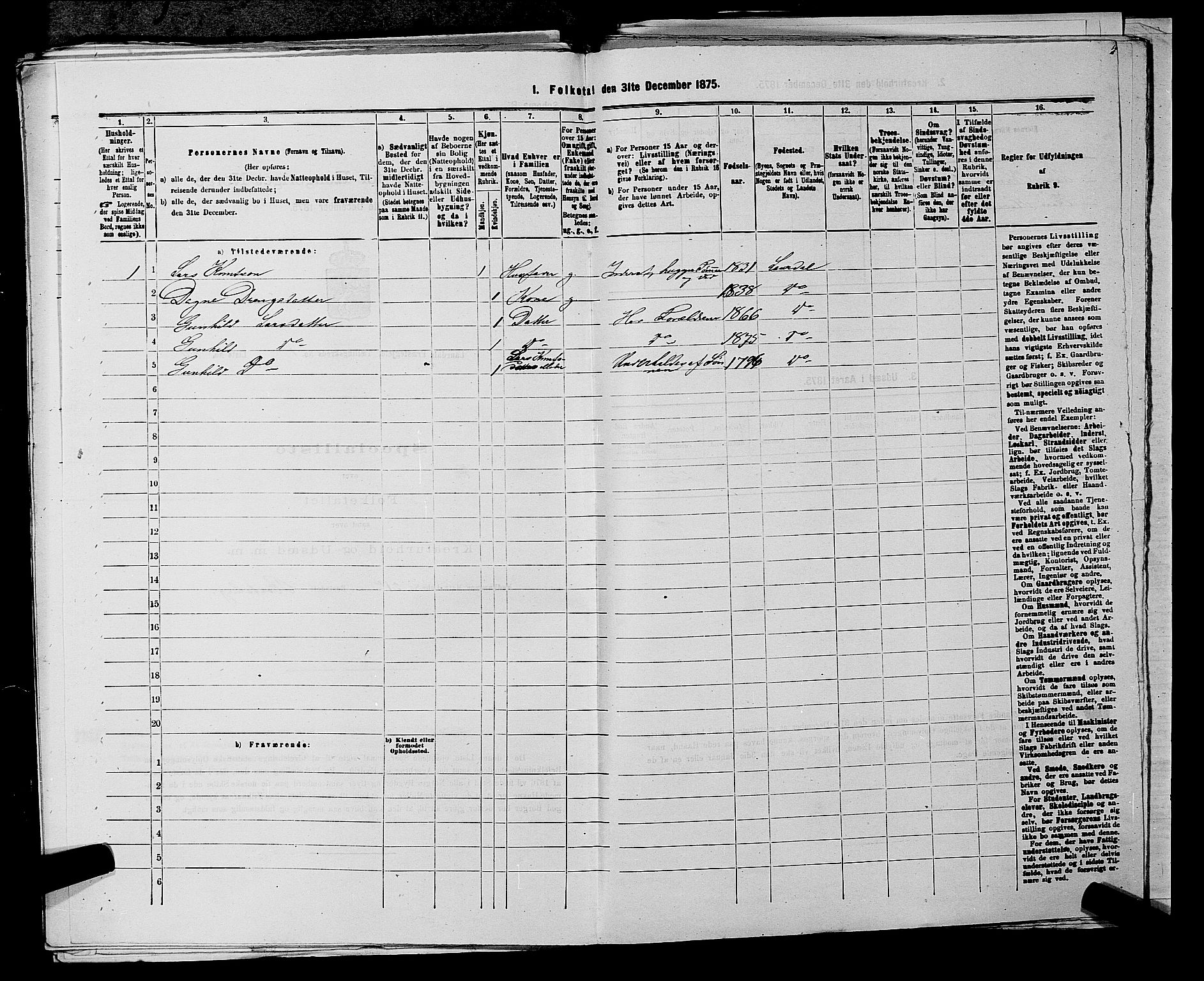 SAKO, 1875 census for 0833P Lårdal, 1875, p. 200