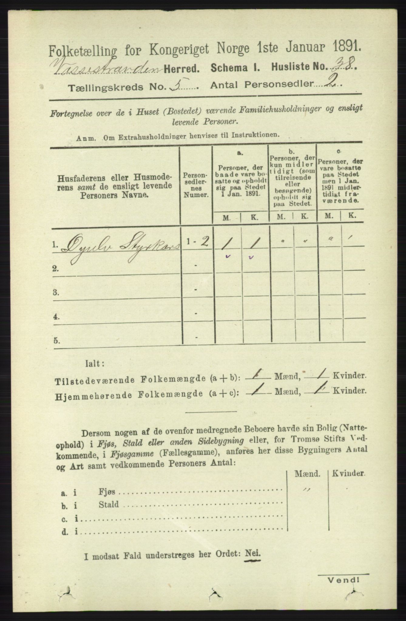 RA, 1891 census for 1236 Vossestrand, 1891, p. 1888