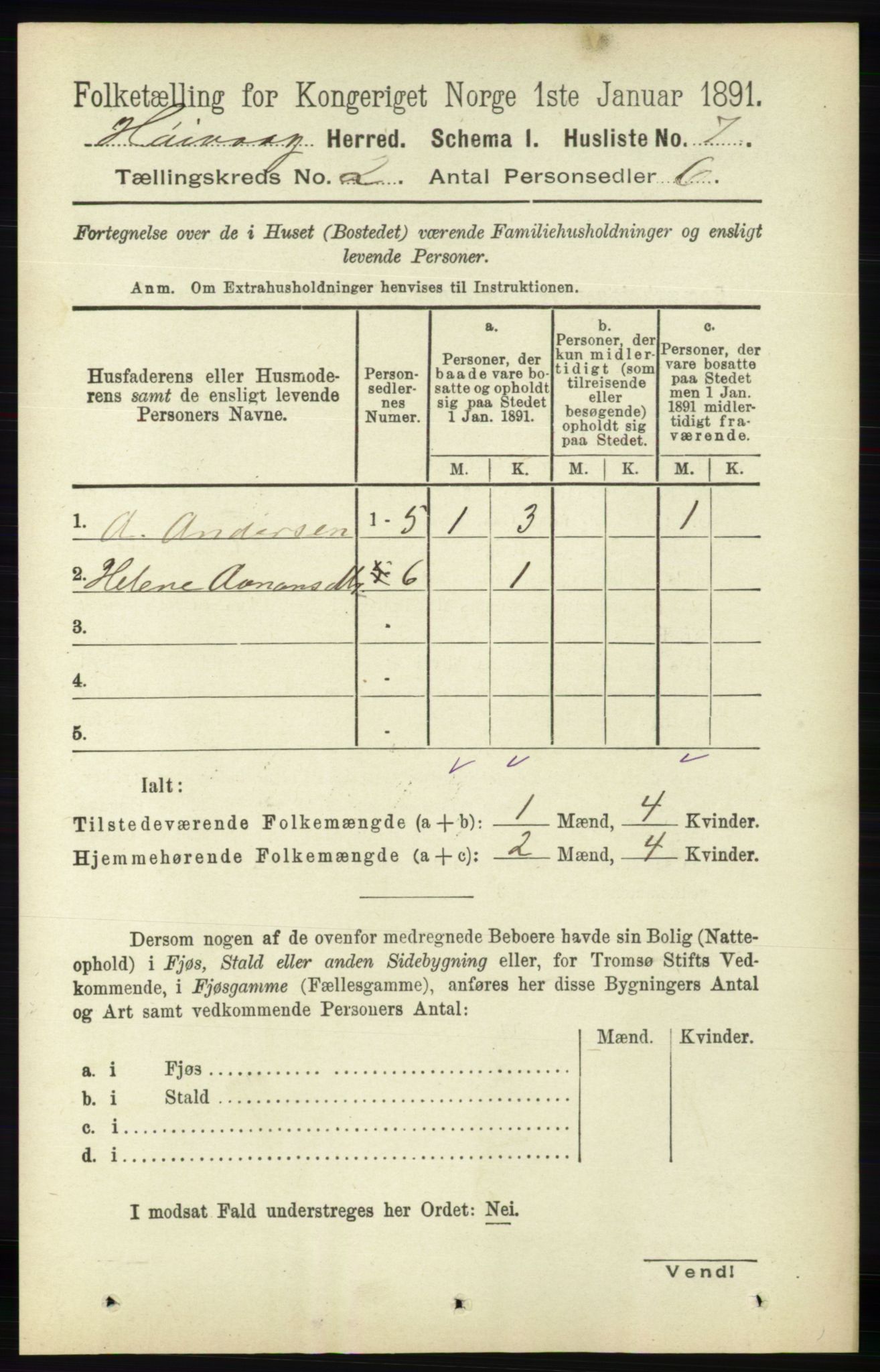 RA, 1891 census for 0927 Høvåg, 1891, p. 471