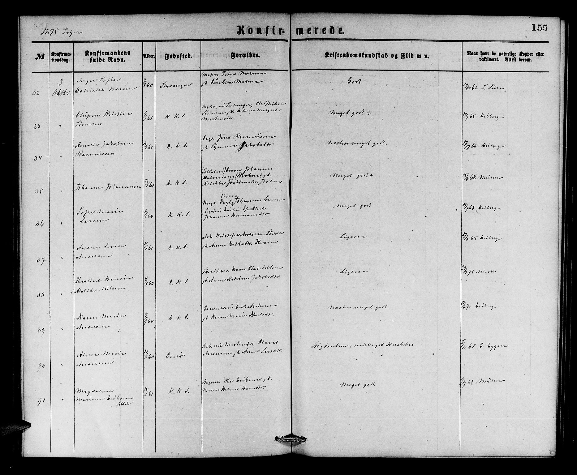 Korskirken sokneprestembete, AV/SAB-A-76101/H/Hab: Parish register (copy) no. C 2, 1869-1879, p. 155