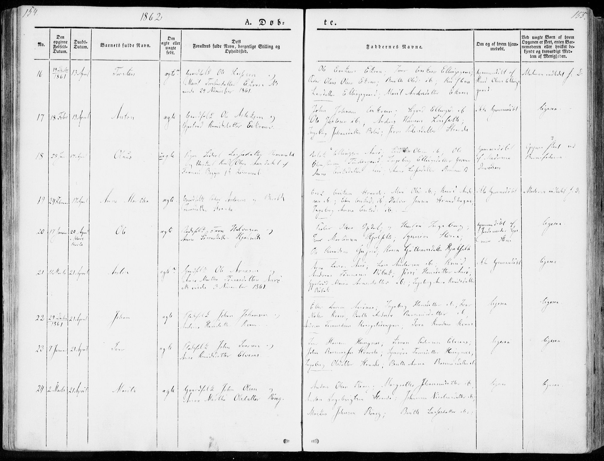 Ministerialprotokoller, klokkerbøker og fødselsregistre - Møre og Romsdal, AV/SAT-A-1454/555/L0653: Parish register (official) no. 555A04, 1843-1869, p. 154-155