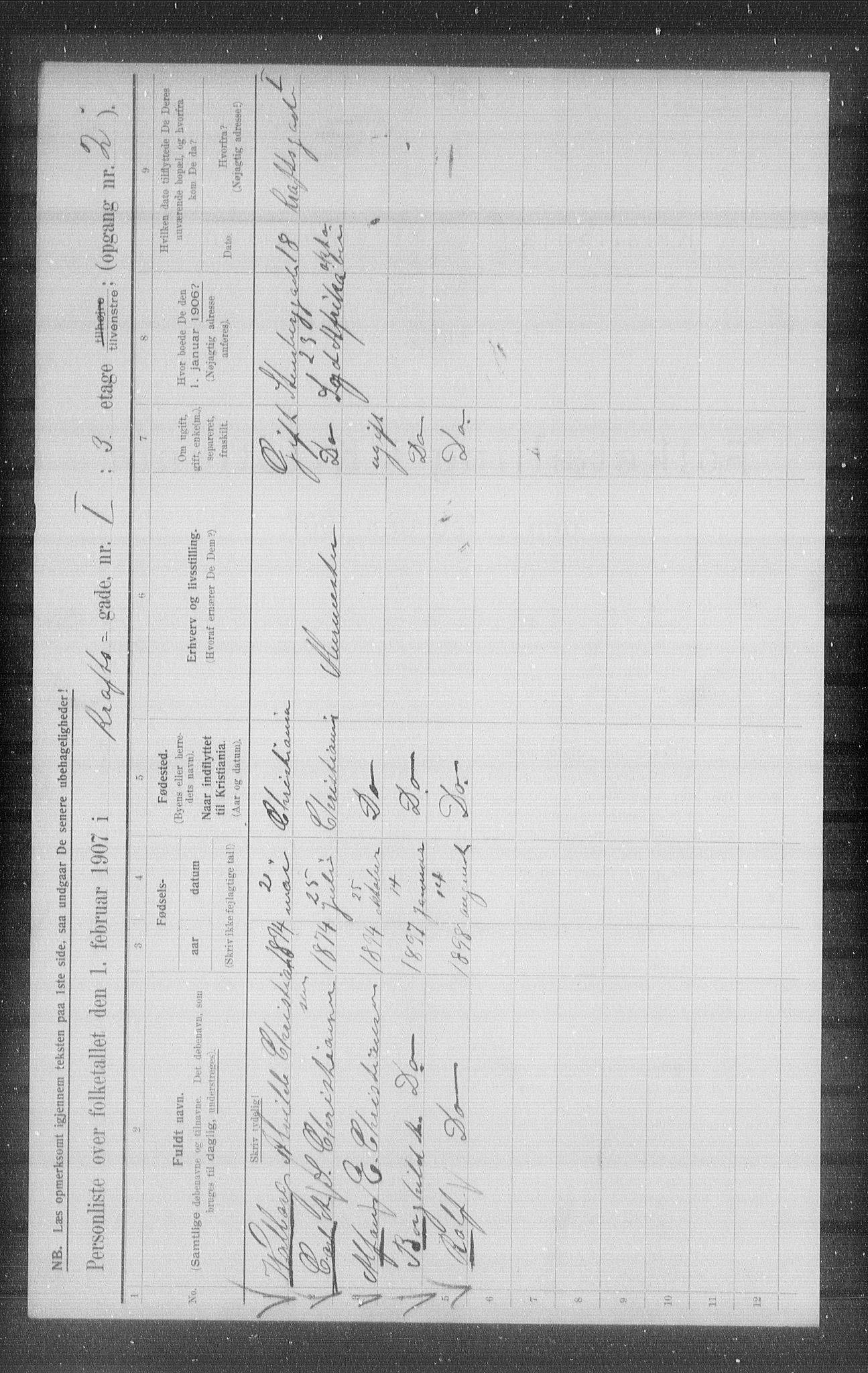 OBA, Municipal Census 1907 for Kristiania, 1907, p. 27496