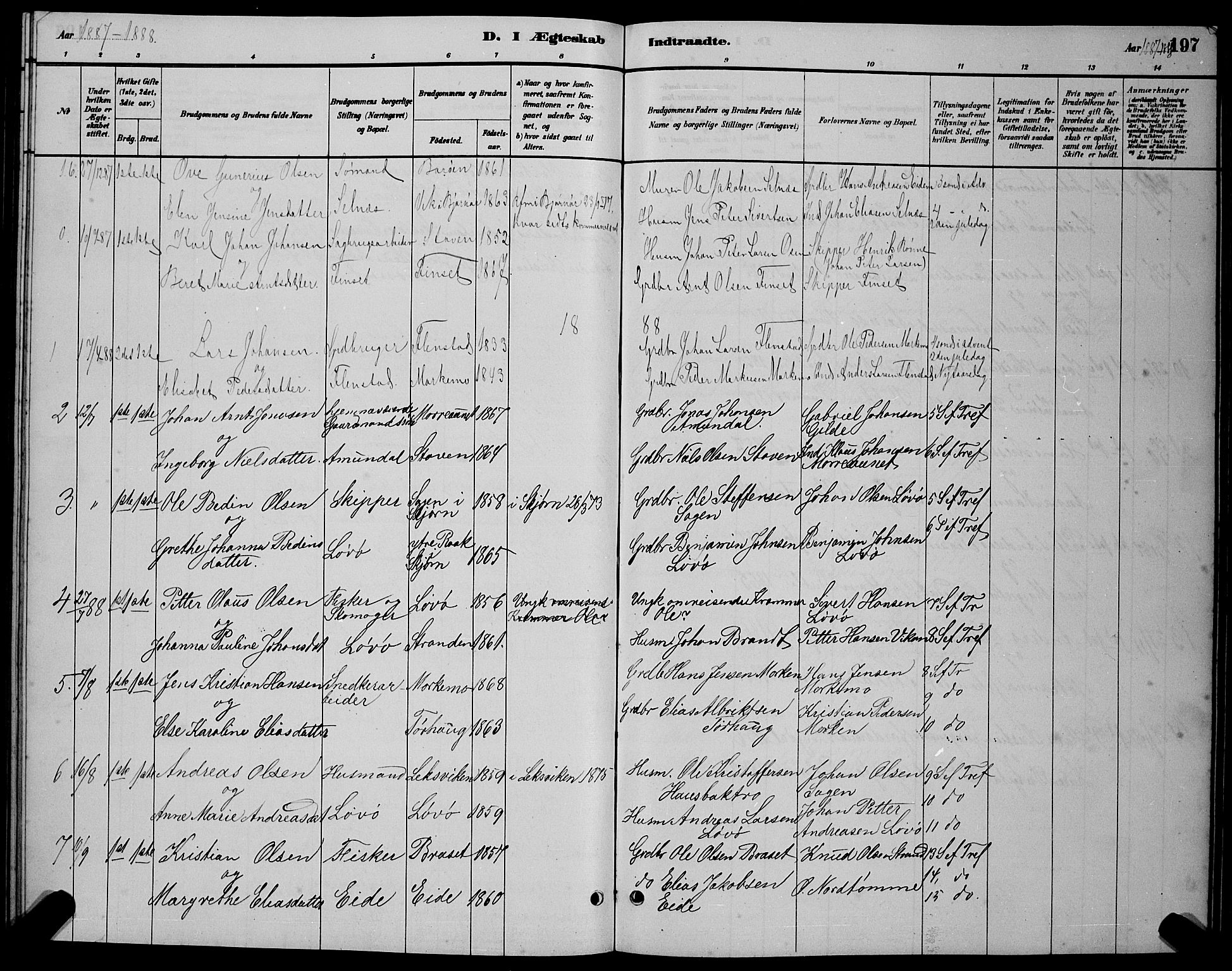 Ministerialprotokoller, klokkerbøker og fødselsregistre - Sør-Trøndelag, SAT/A-1456/655/L0687: Parish register (copy) no. 655C03, 1880-1898, p. 197