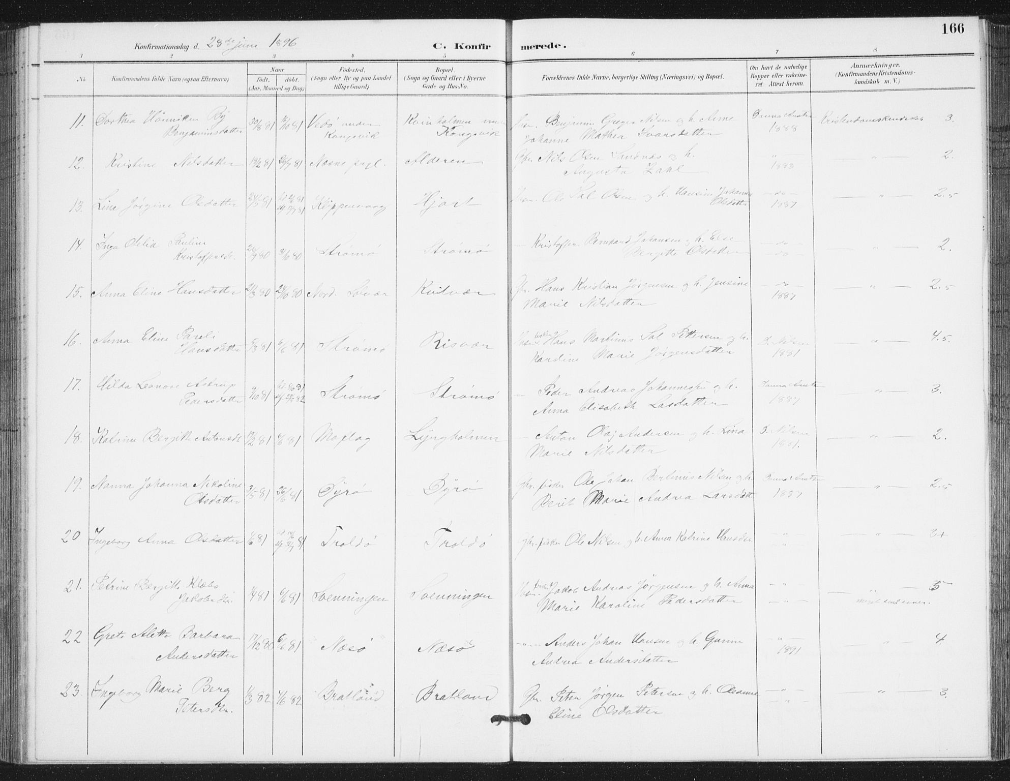 Ministerialprotokoller, klokkerbøker og fødselsregistre - Nordland, AV/SAT-A-1459/839/L0573: Parish register (copy) no. 839C03, 1892-1917, p. 166