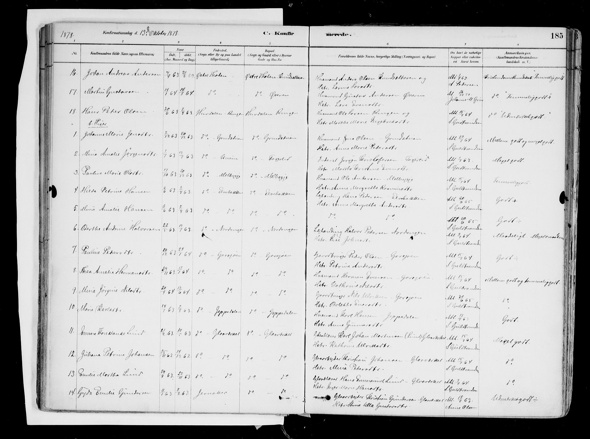 Hurdal prestekontor Kirkebøker, AV/SAO-A-10889/F/Fa/L0007: Parish register (official) no. I 7, 1878-1906, p. 185