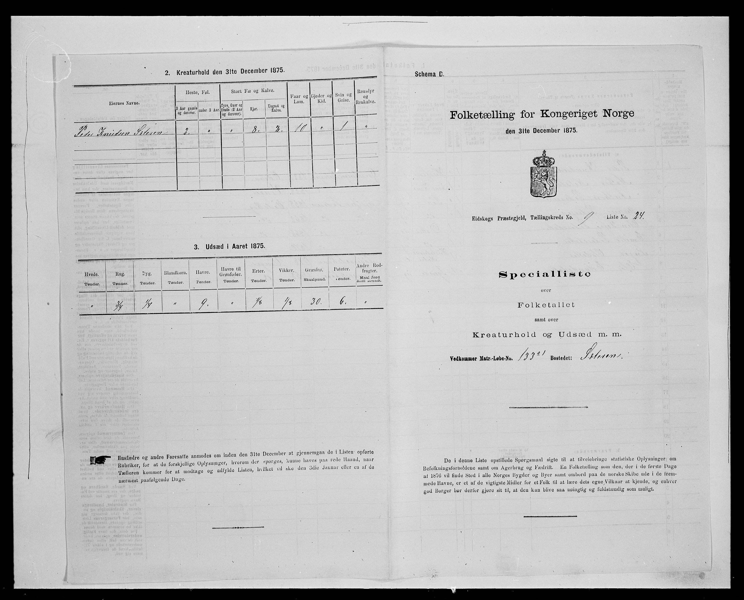 SAH, 1875 census for 0420P Eidskog, 1875, p. 1564