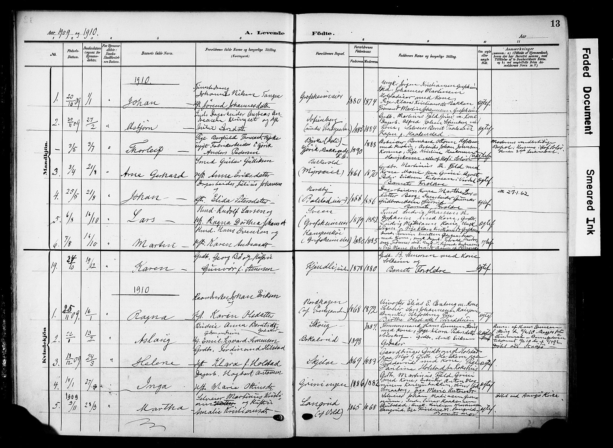 Nes prestekontor, Hedmark, SAH/PREST-020/K/Ka/L0014: Parish register (official) no. 14, 1906-1929, p. 13