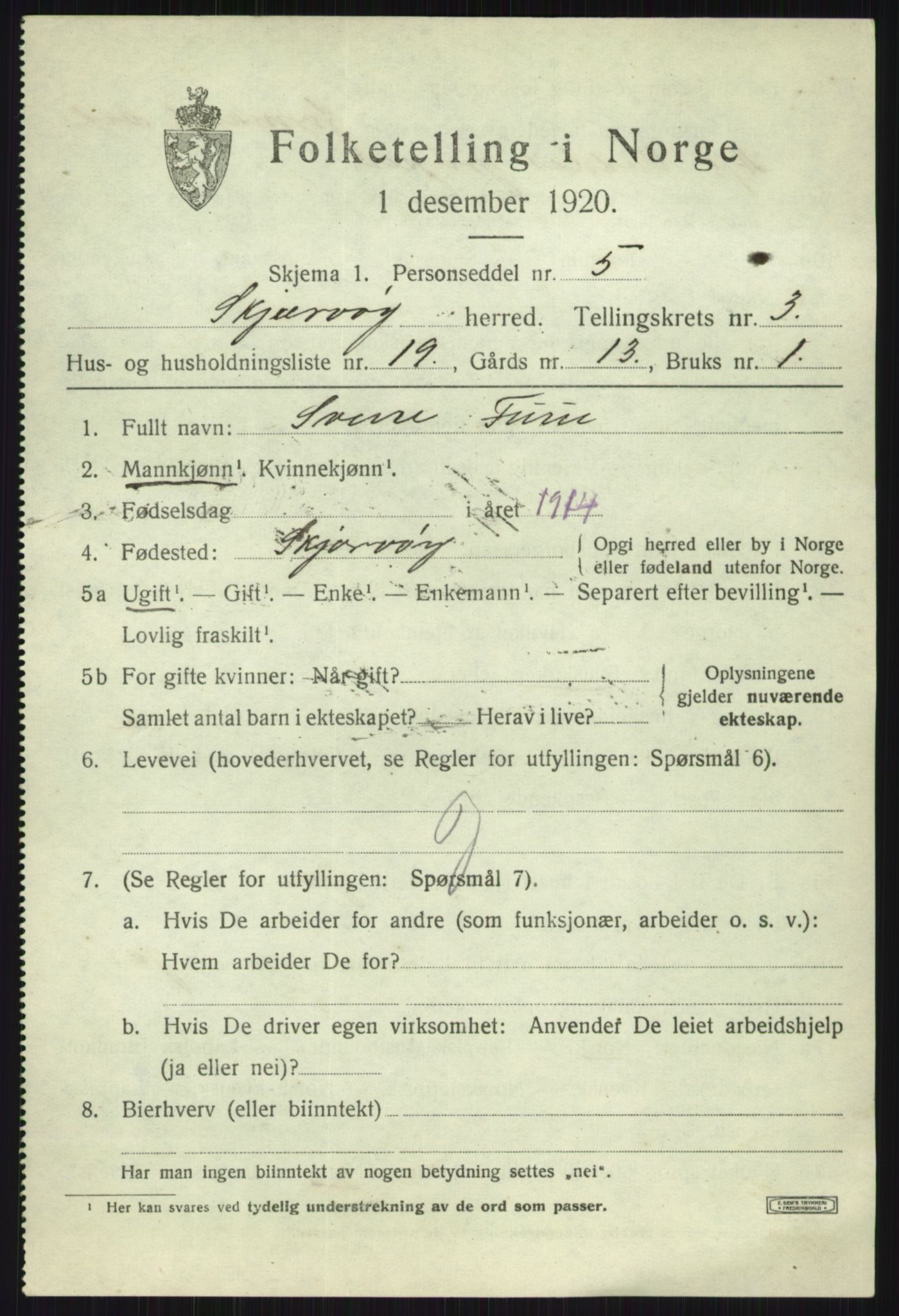 SATØ, 1920 census for Skjervøy, 1920, p. 2419