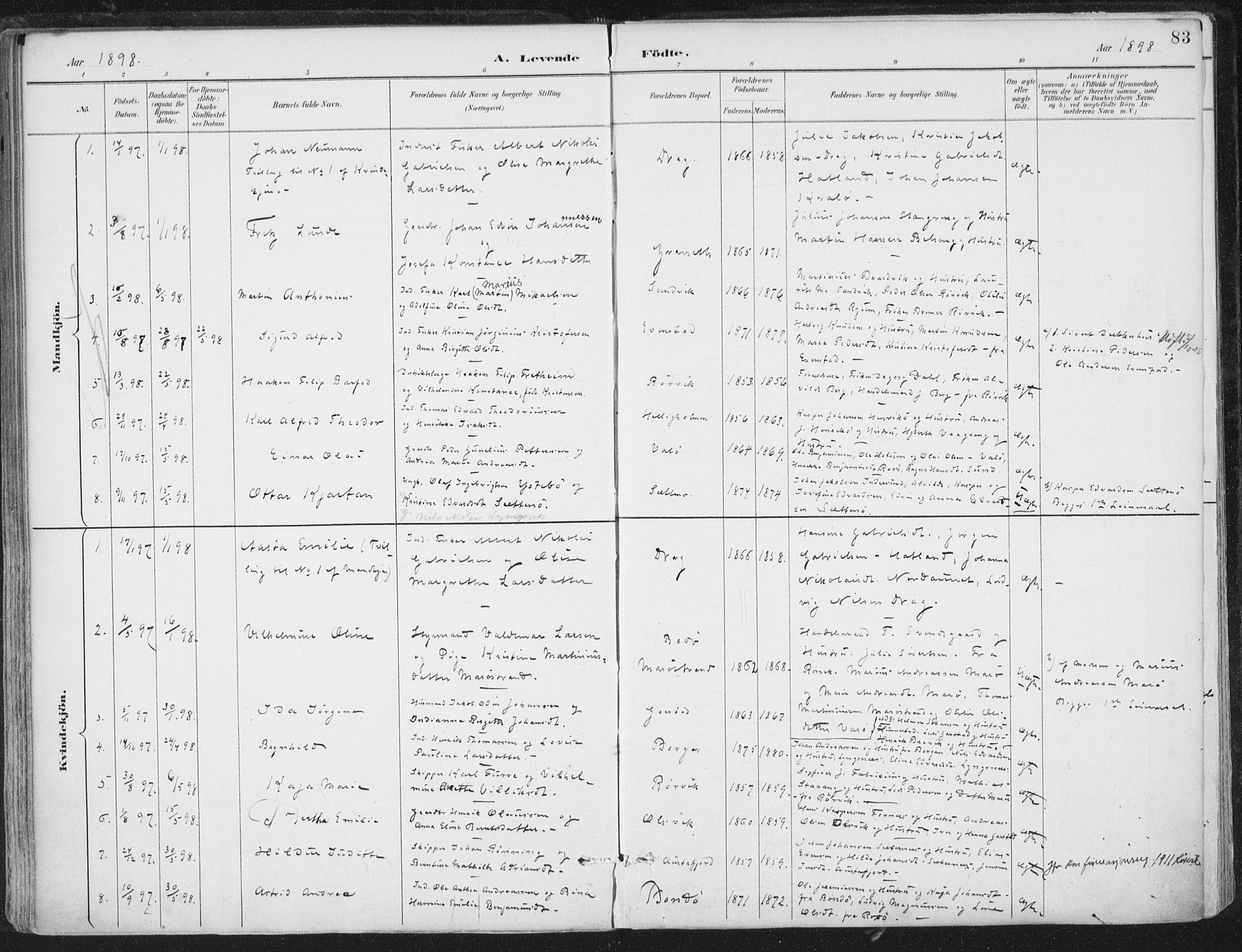 Ministerialprotokoller, klokkerbøker og fødselsregistre - Nord-Trøndelag, SAT/A-1458/786/L0687: Parish register (official) no. 786A03, 1888-1898, p. 83