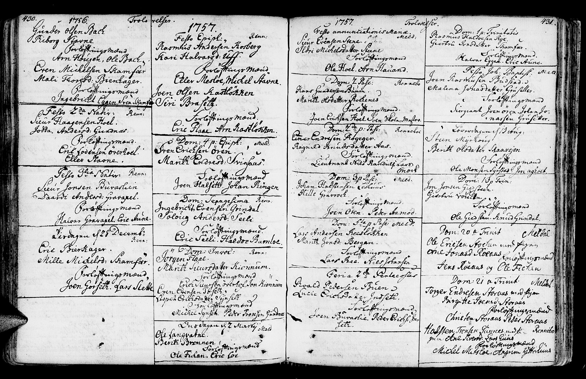 Ministerialprotokoller, klokkerbøker og fødselsregistre - Sør-Trøndelag, SAT/A-1456/672/L0851: Parish register (official) no. 672A04, 1751-1775, p. 430-431