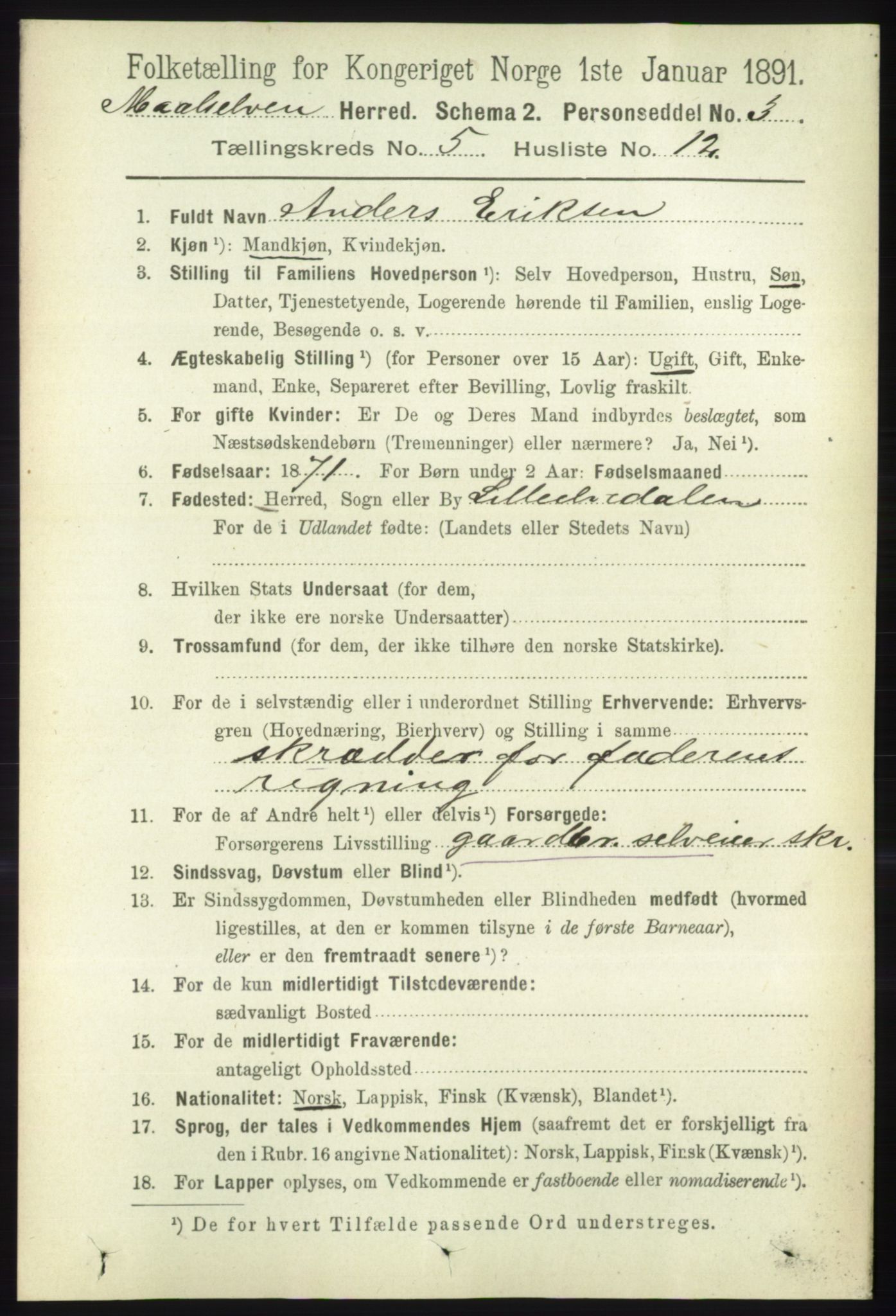 RA, 1891 census for 1924 Målselv, 1891, p. 1706