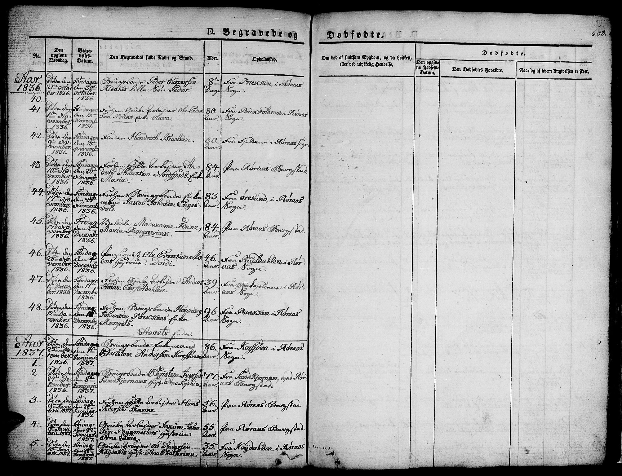 Ministerialprotokoller, klokkerbøker og fødselsregistre - Sør-Trøndelag, SAT/A-1456/681/L0939: Parish register (copy) no. 681C03, 1829-1855, p. 608