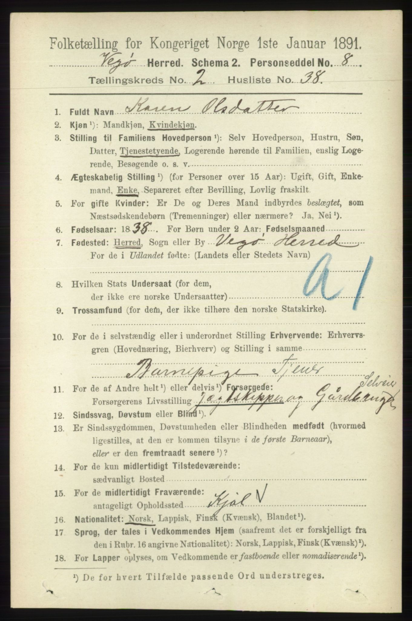 RA, 1891 census for 1815 Vega, 1891, p. 848