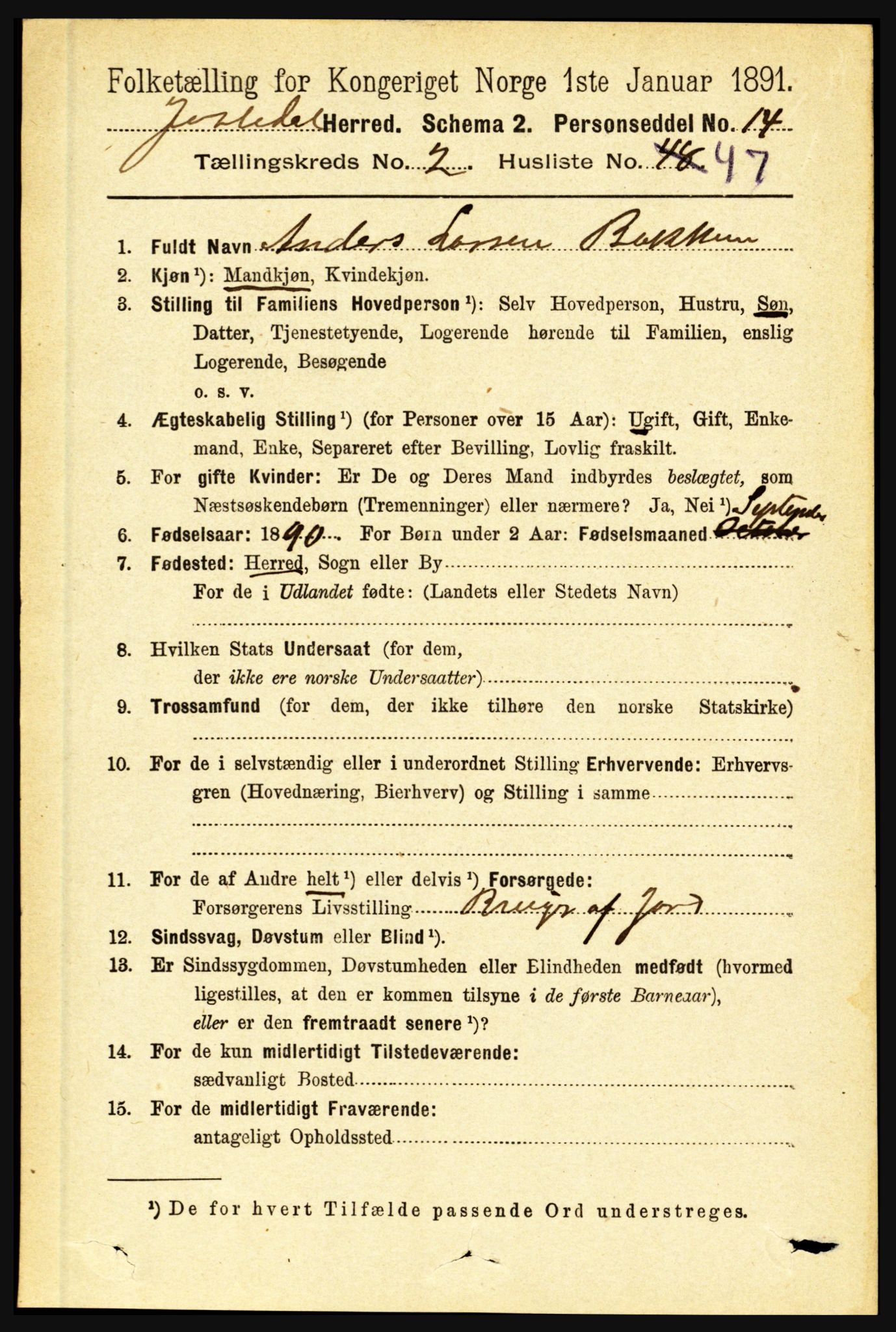 RA, 1891 census for 1427 Jostedal, 1891, p. 863