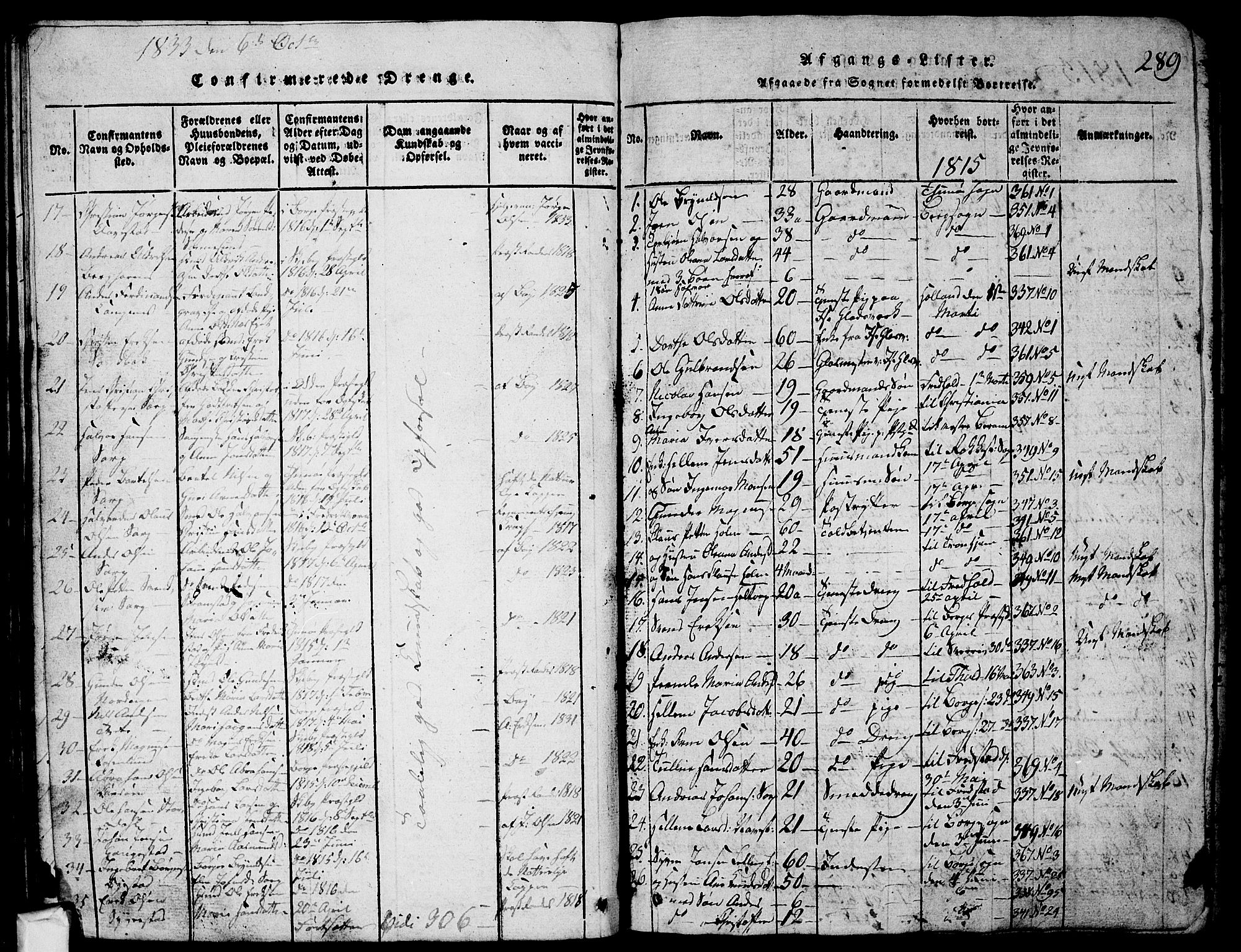 Skjeberg prestekontor Kirkebøker, AV/SAO-A-10923/G/Ga/L0001: Parish register (copy) no. I 1, 1815-1830, p. 289