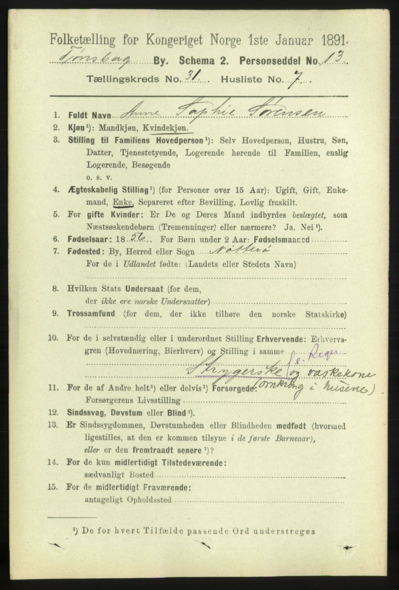 RA, 1891 census for 0705 Tønsberg, 1891, p. 7453