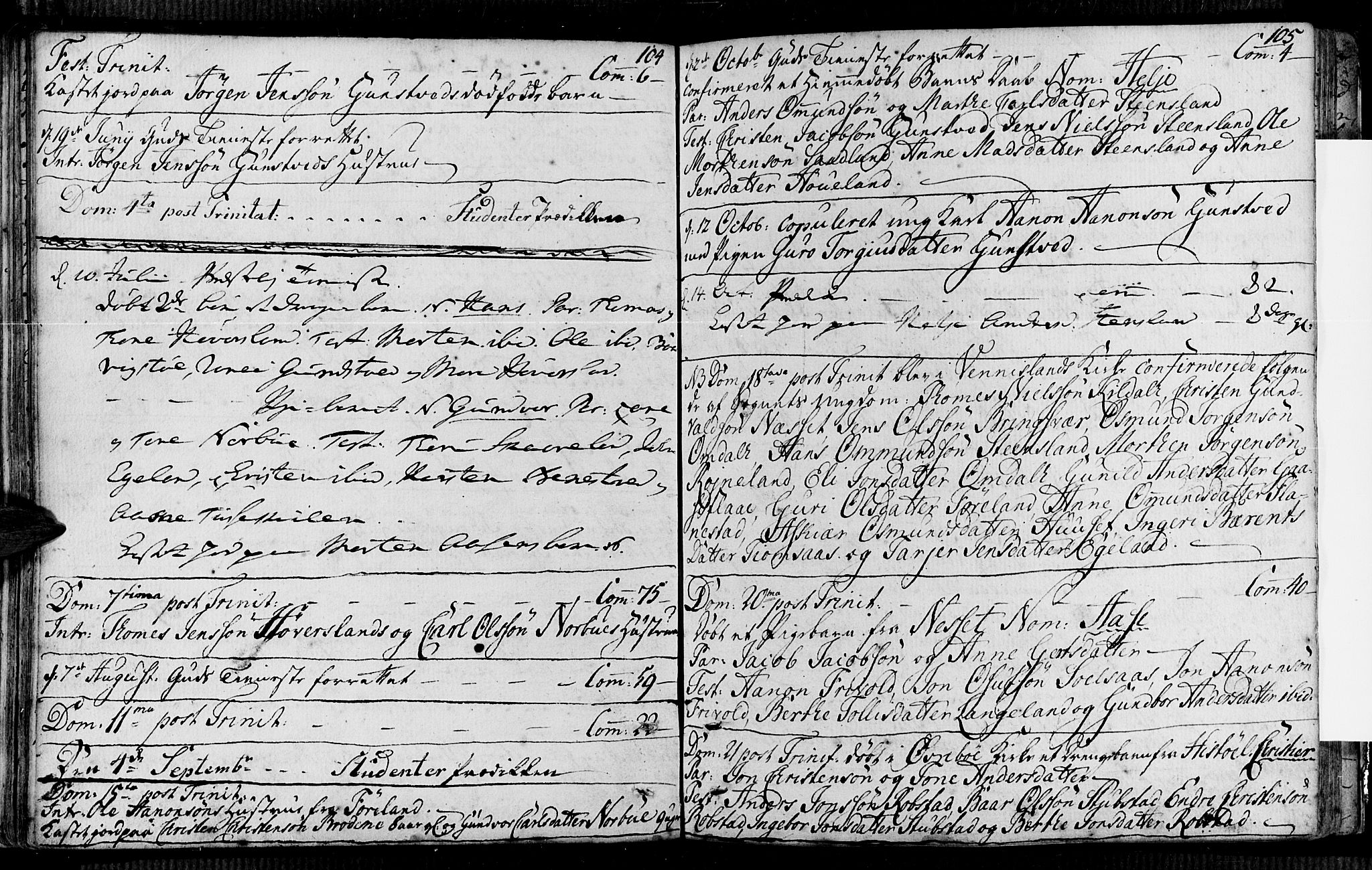 Vennesla sokneprestkontor, AV/SAK-1111-0045/Fa/Faa/L0001: Parish register (official) no. A 1, 1753-1785, p. 104-105