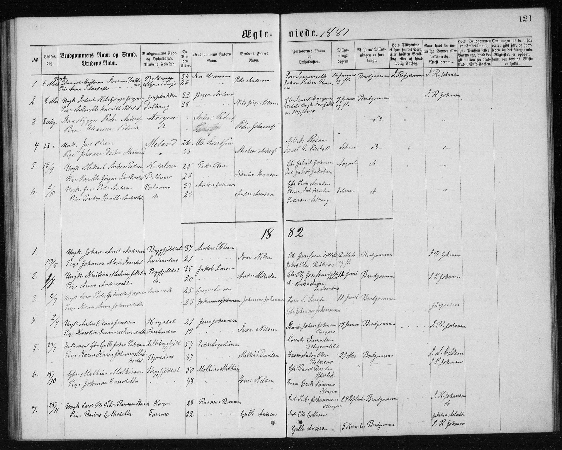 Ministerialprotokoller, klokkerbøker og fødselsregistre - Nordland, AV/SAT-A-1459/826/L0381: Parish register (copy) no. 826C01, 1877-1886, p. 121