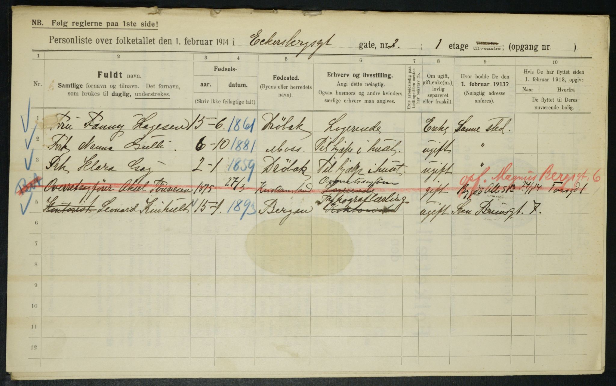 OBA, Municipal Census 1914 for Kristiania, 1914, p. 18385