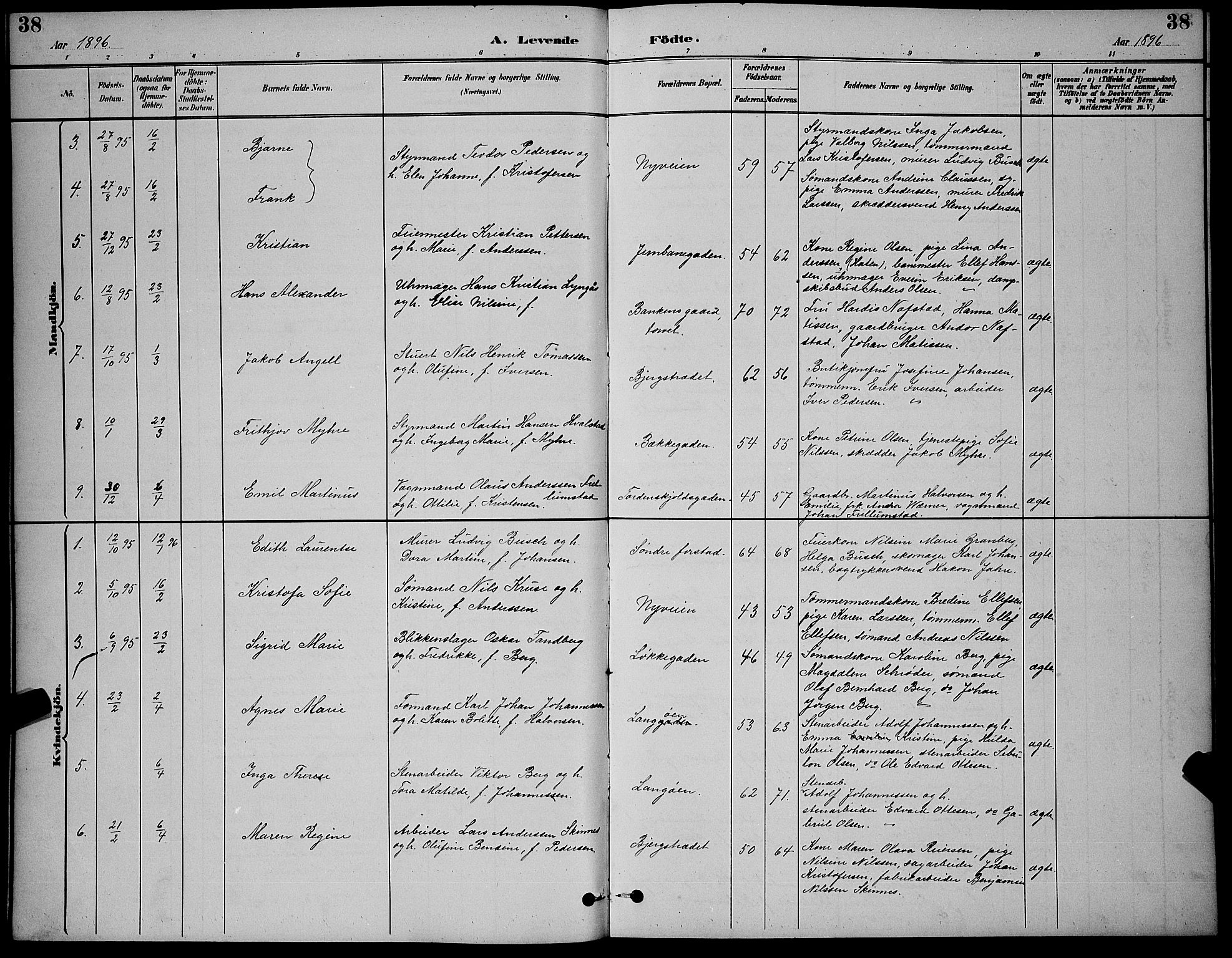 Holmestrand kirkebøker, AV/SAKO-A-346/G/Ga/L0005: Parish register (copy) no. 5, 1889-1901, p. 38